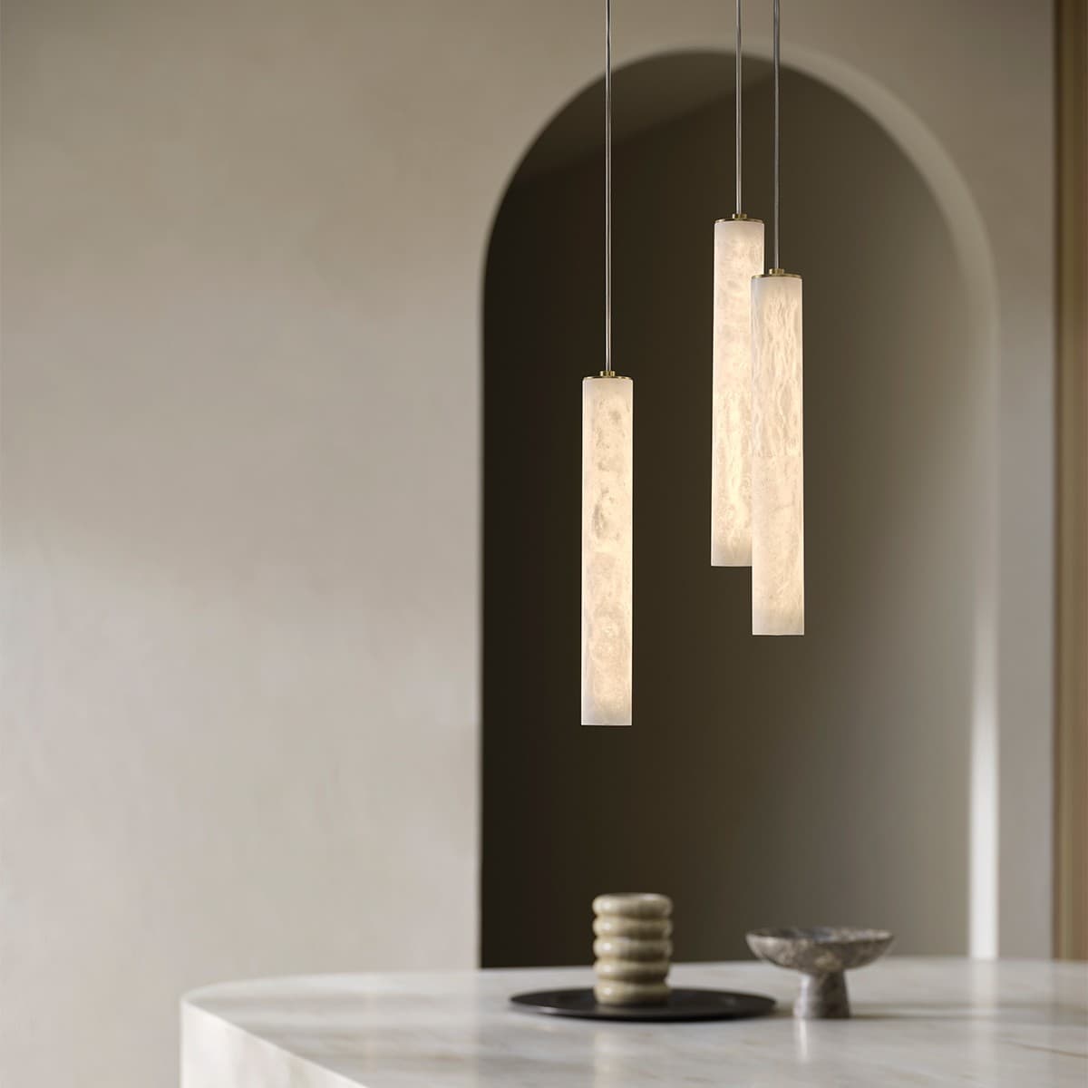 Made by Mayfair Panama Drop Pendant in Spanish Alabaster with Solid Brass Details-img-2