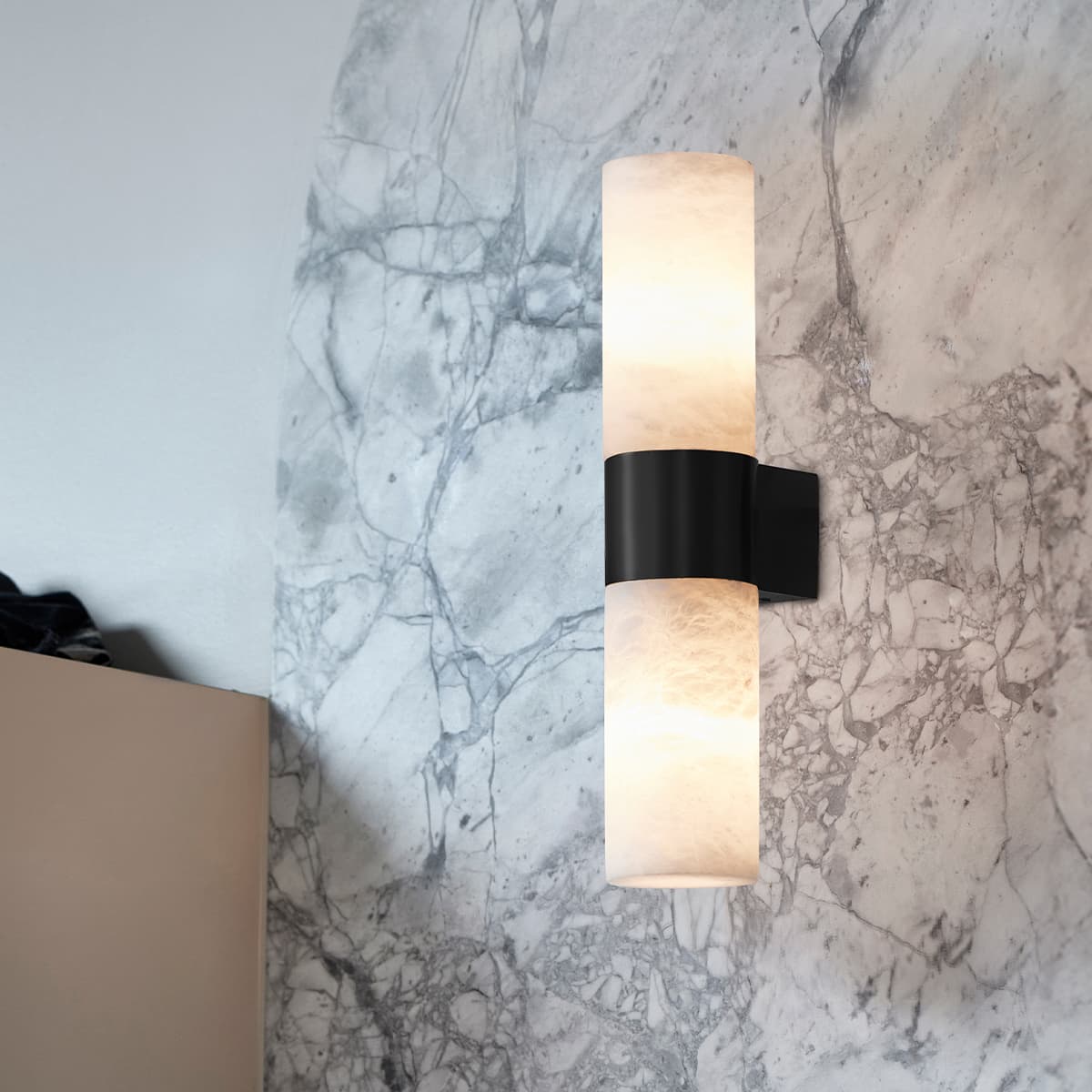 Made by Mayfair Luella 2 Light Wall Bracket in Matte Black with Spanish Alabaster-img-2