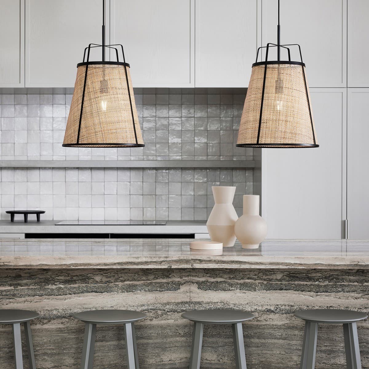Hayes 1 Light Large Pendant in Black with Natural Rattan-img-3