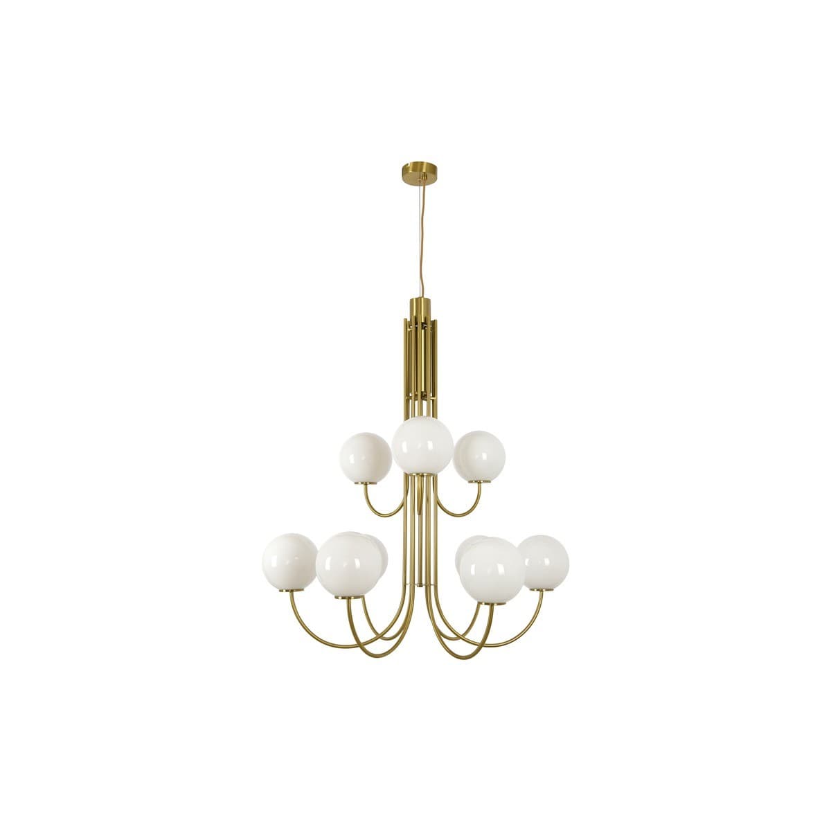 Bellini 9 Light Pendant in Aged Brass with Gloss Opal Glass