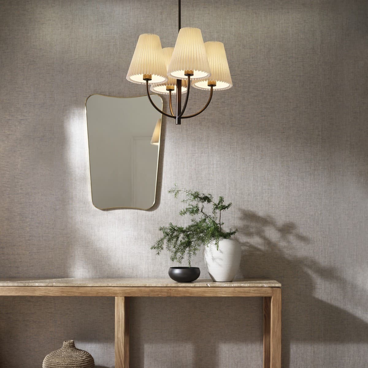 Hoxton 4 Light Pendant in Bronze with Pleated Natural Linen