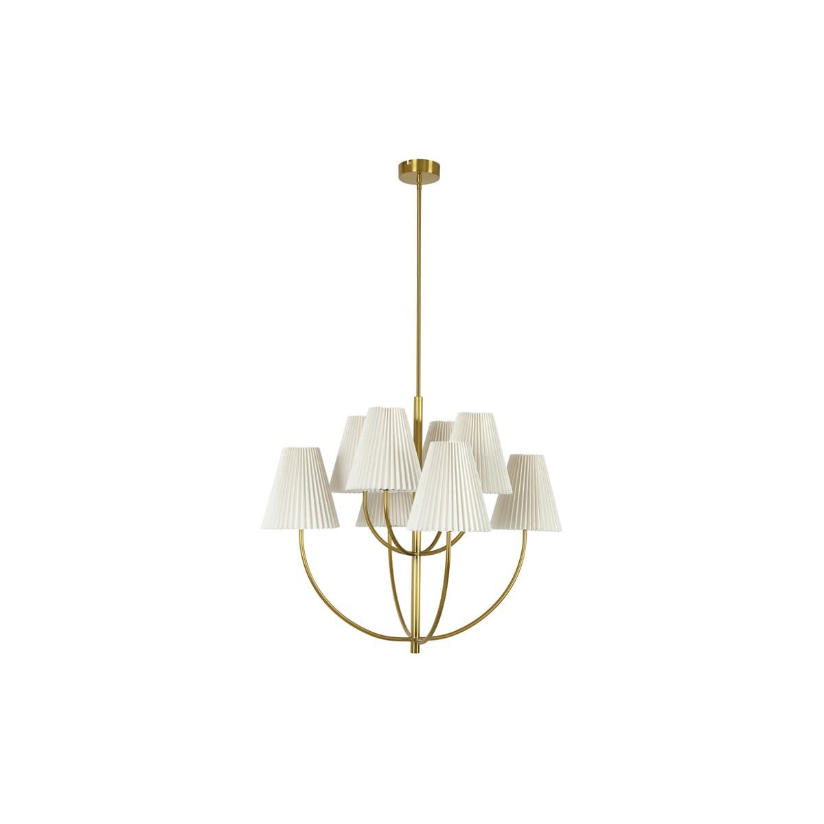 Hoxton 8 Light Pendant in Aged Brass with Pleated White Linen