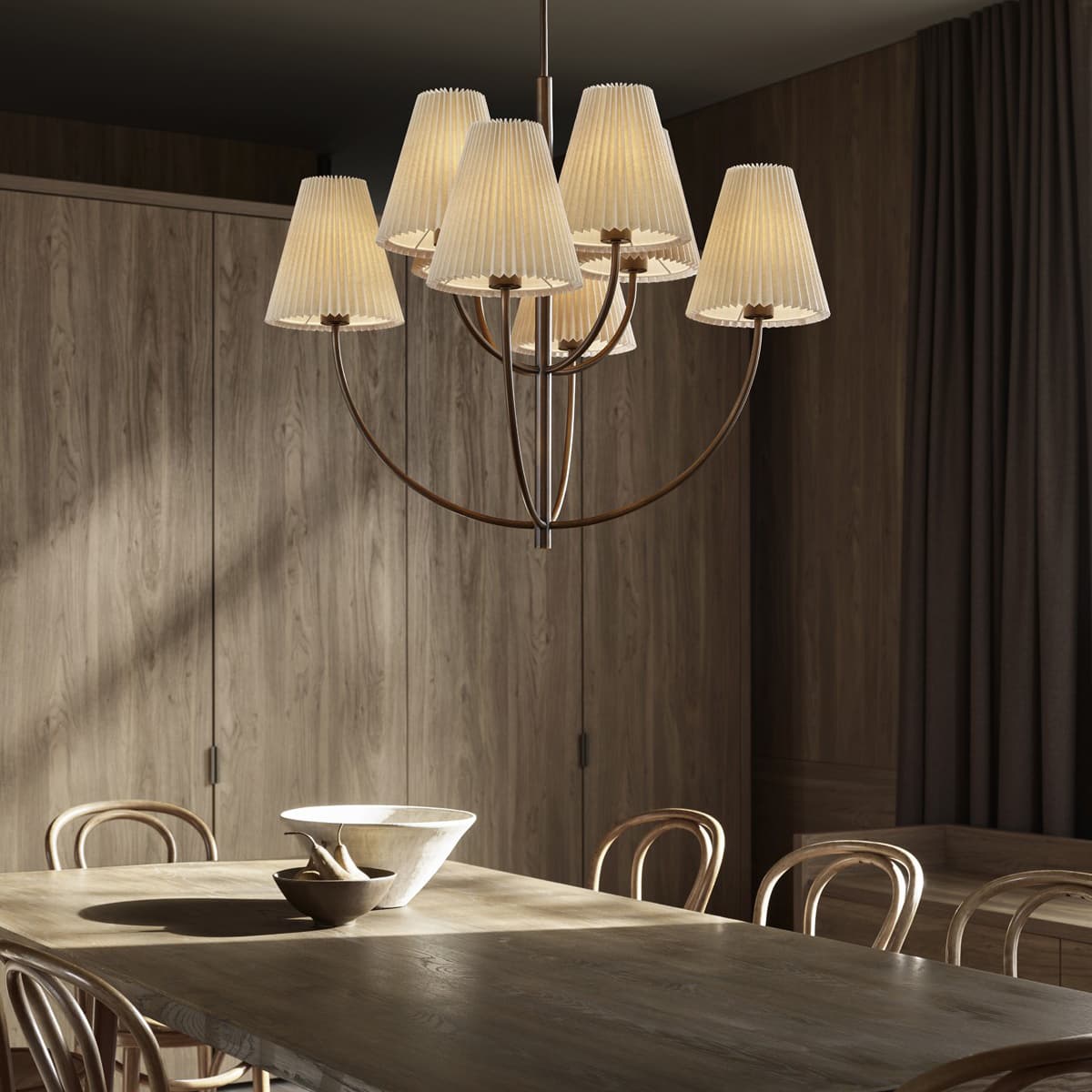 Hoxton 8 Light Pendant in Bronze with Pleated Natural Linen-img-2