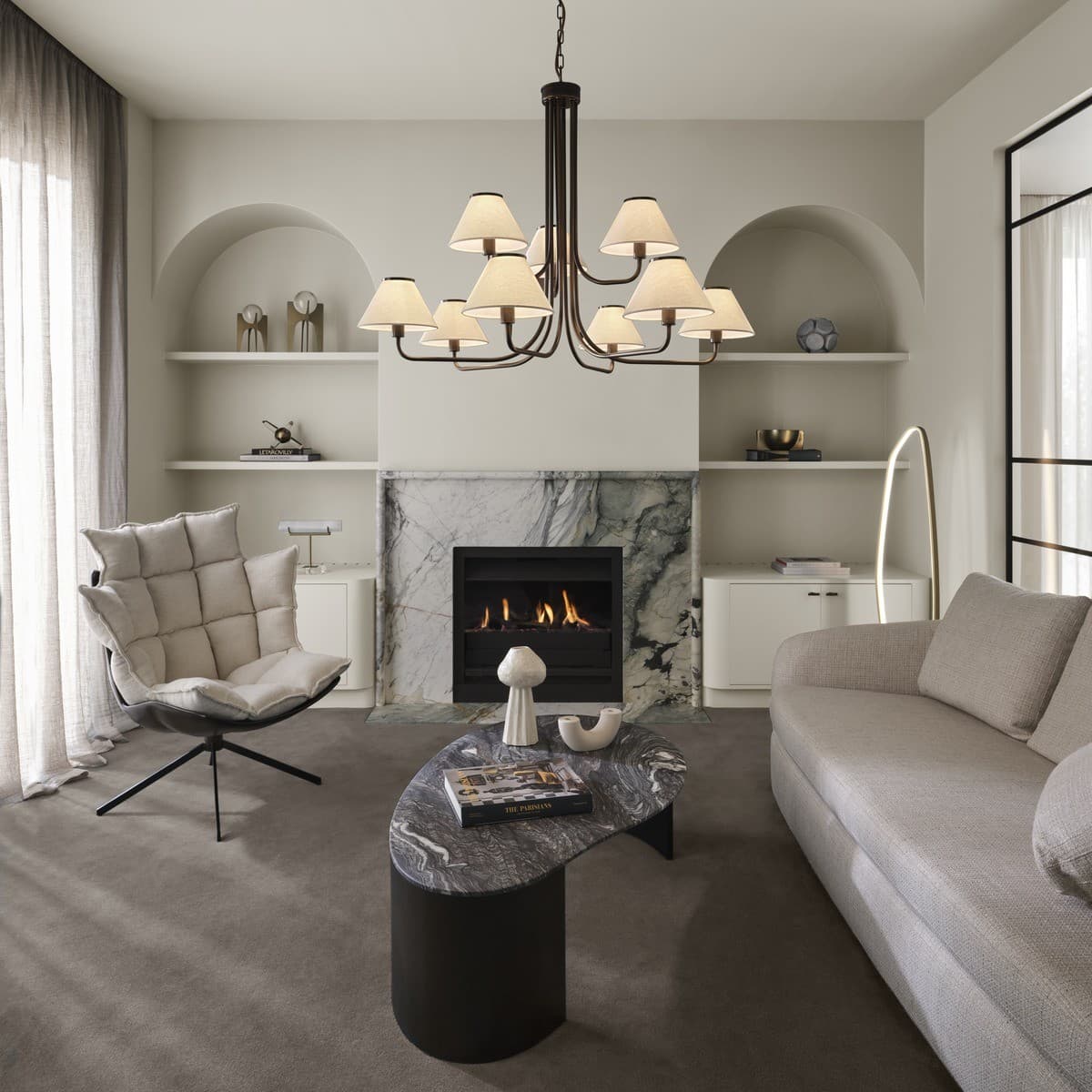Alana 9 Light Pendant in Bronze with Natural Linen Shade-img-3