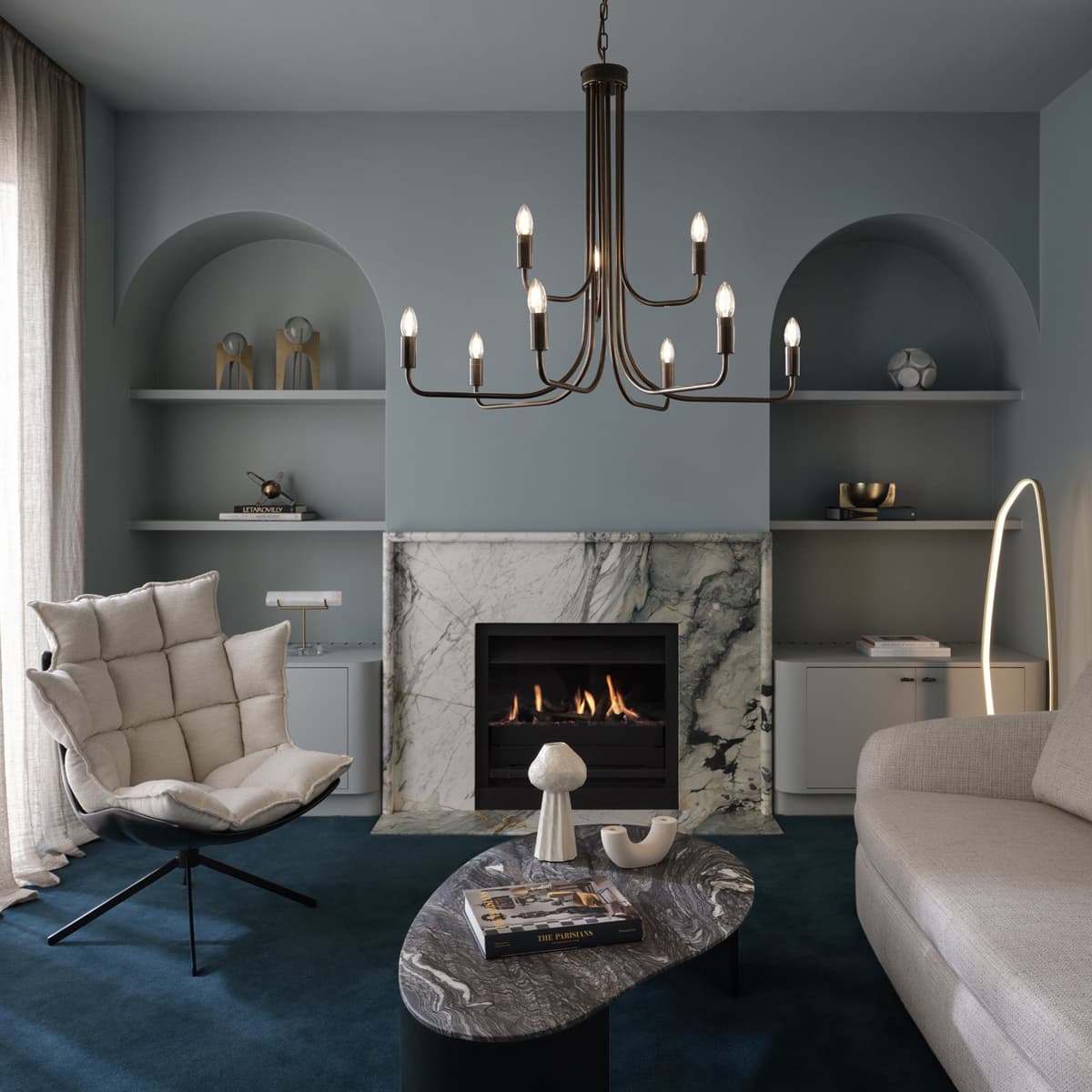 Alana 9 Light Pendant in Bronze with Natural Linen Shade-img-5