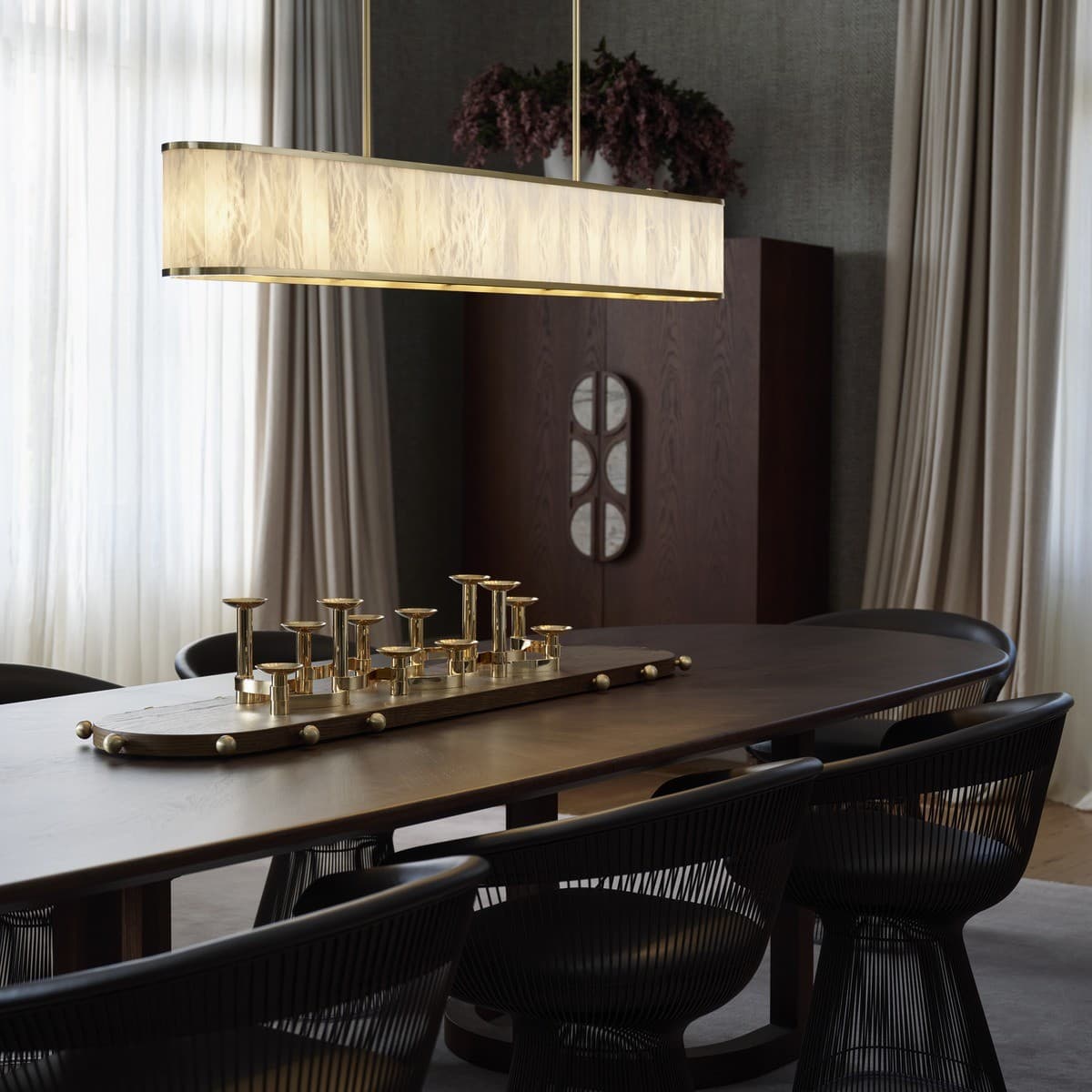Made by Mayfair Ariana 10 Light Linear Pendant in Aged Brass with Spanish Alabaster