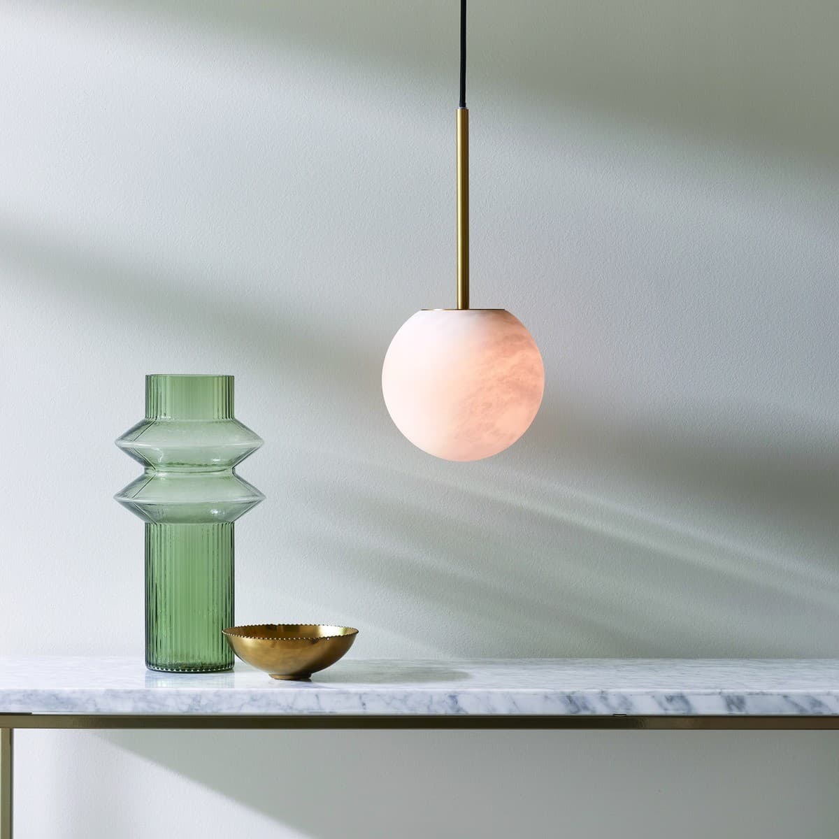 Made By Mayfair Lucent 1 Light 160mm Pendant in Solid Brass with Spanish Alabaster-img-3