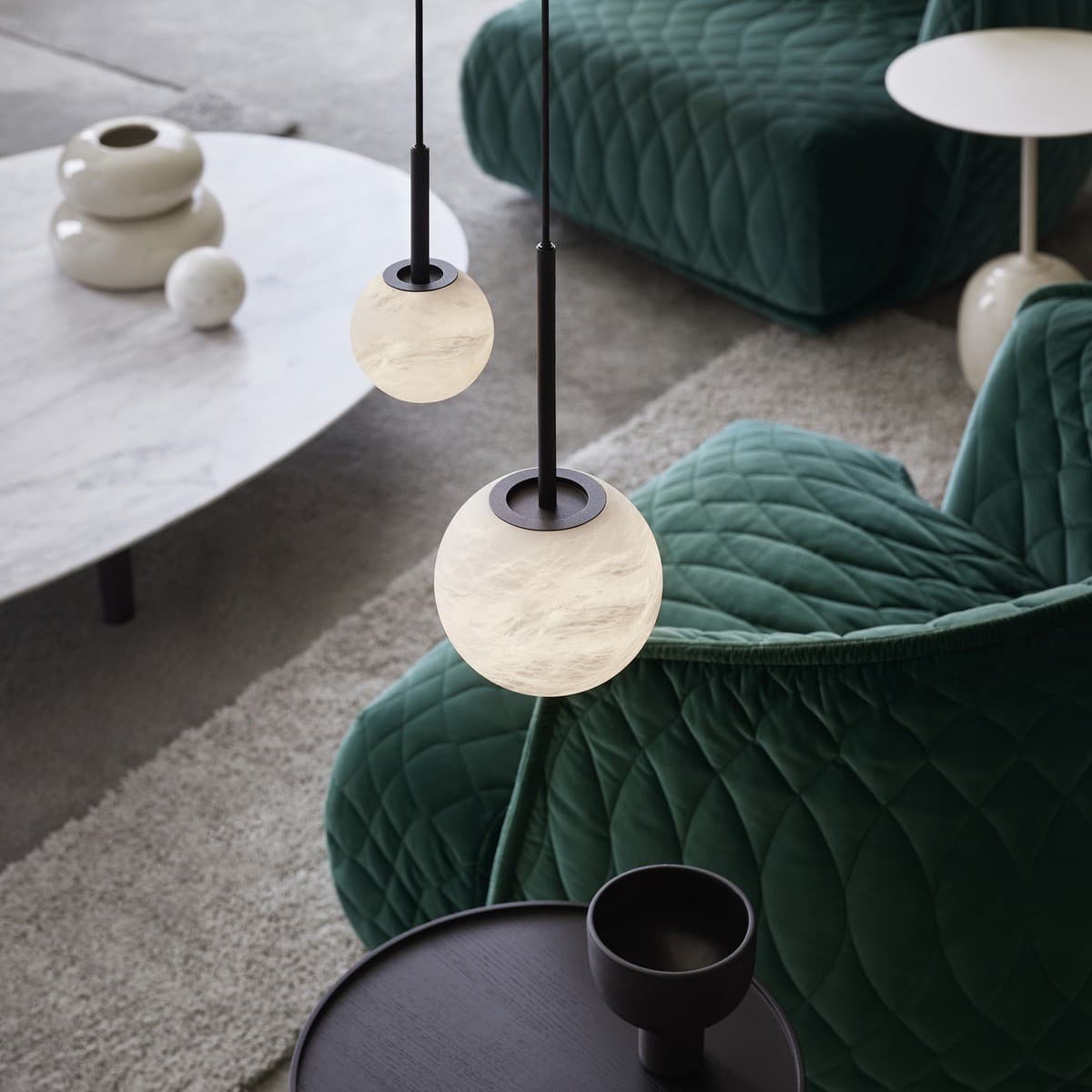 Made By Mayfair Lucent 1 Light 100mm Pendant in Matte Black with Spanish Alabaster-img-2