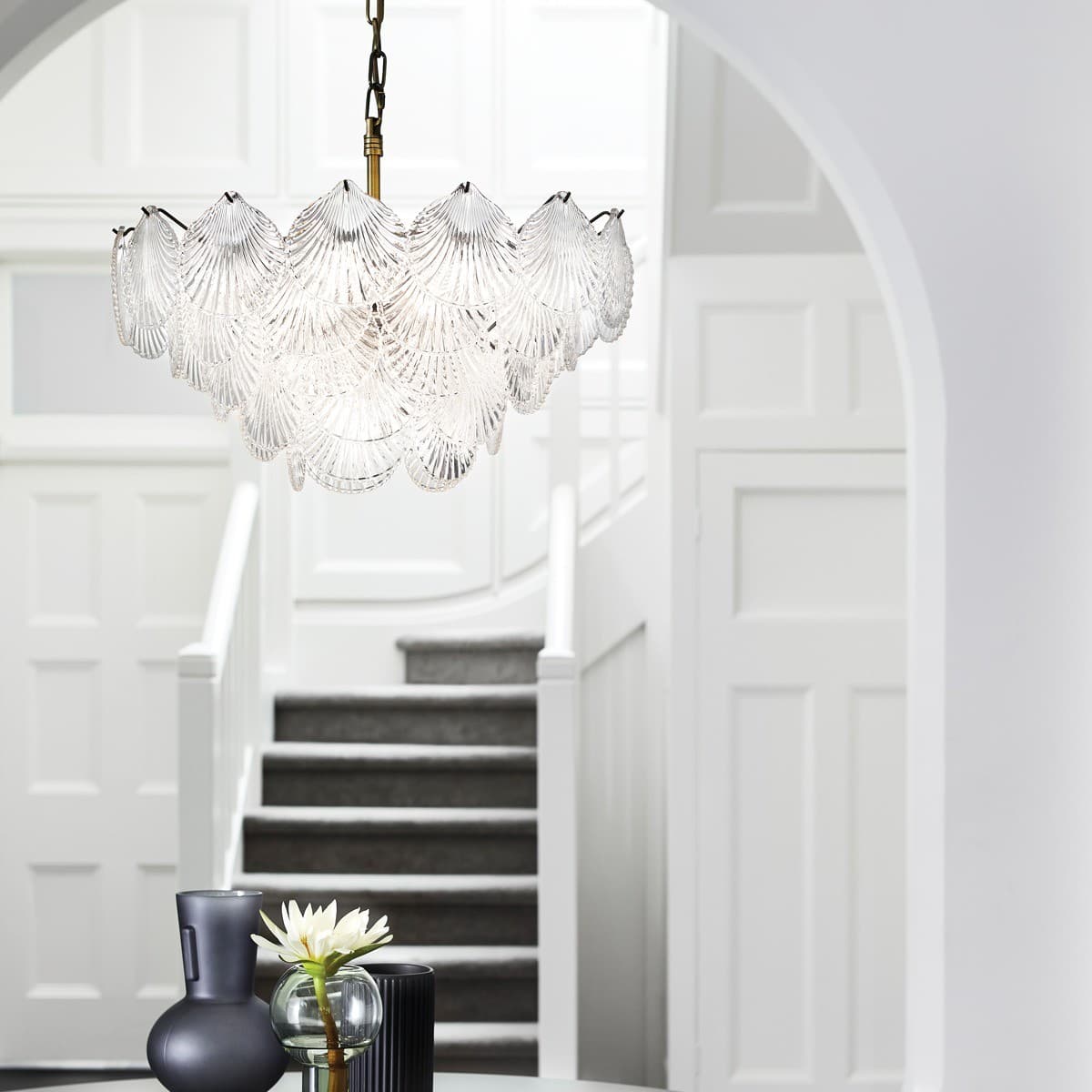 Adele 8 Light Pendant or Close-To-Ceiling Fitting in Antique Brass with Clear Glass-img-4