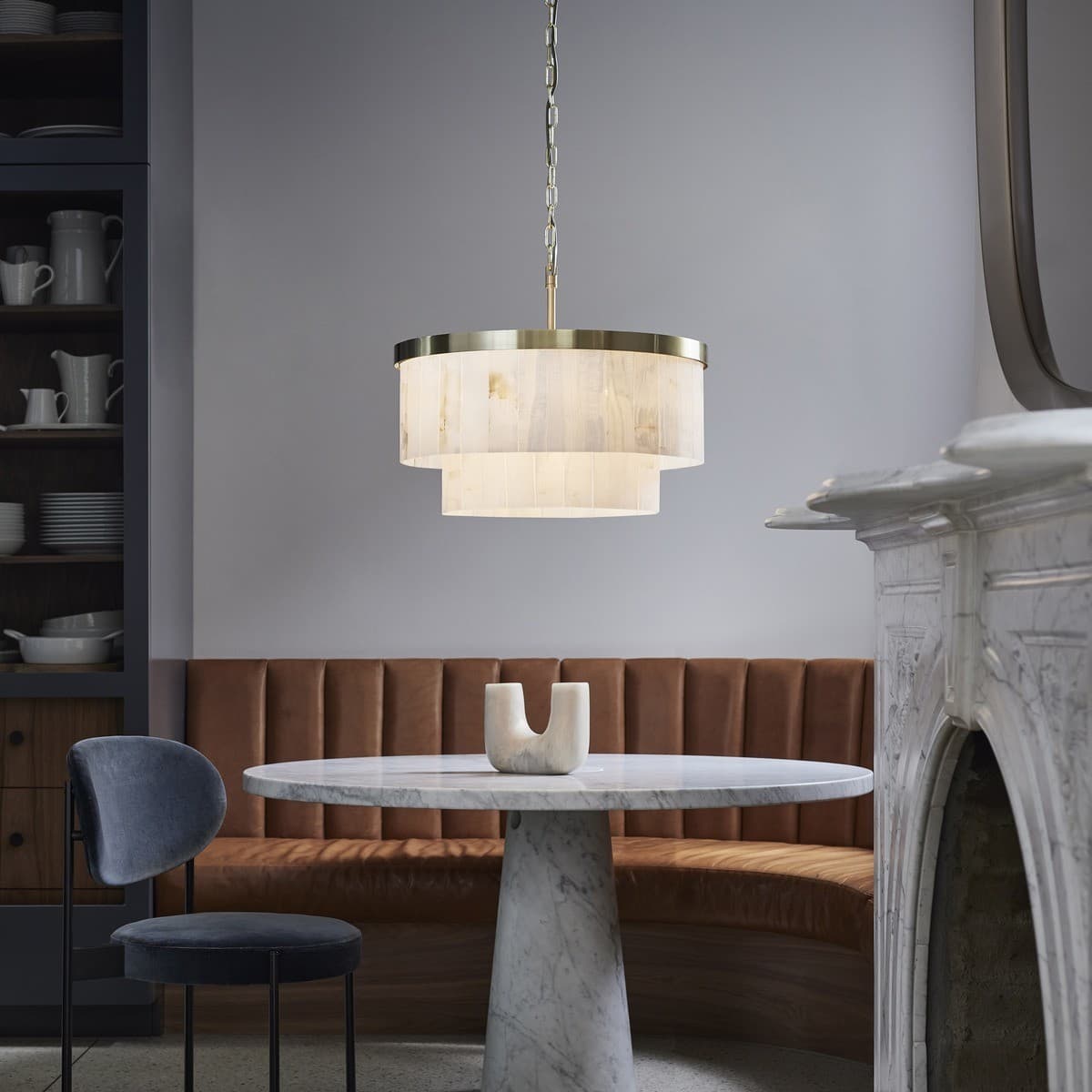 Made by Mayfair Elora 9 Light Round Pendant in Brass with White Jade Stone