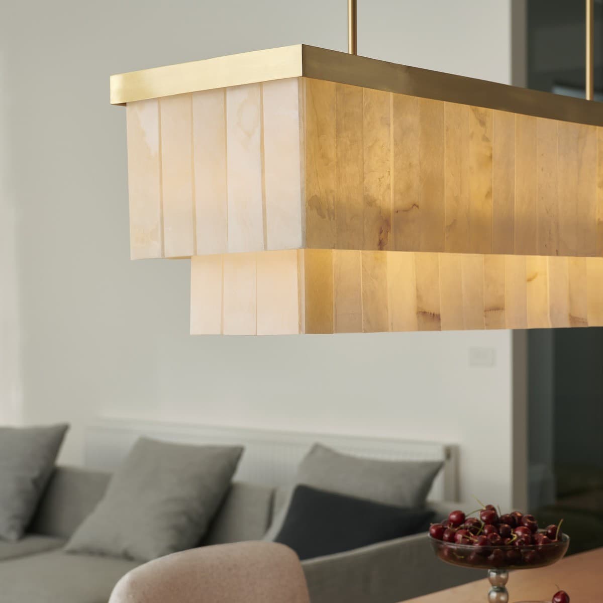 Made by Mayfair Elora 7 Light Rectangle Pendant in Brass with White Jade Stone-img-4
