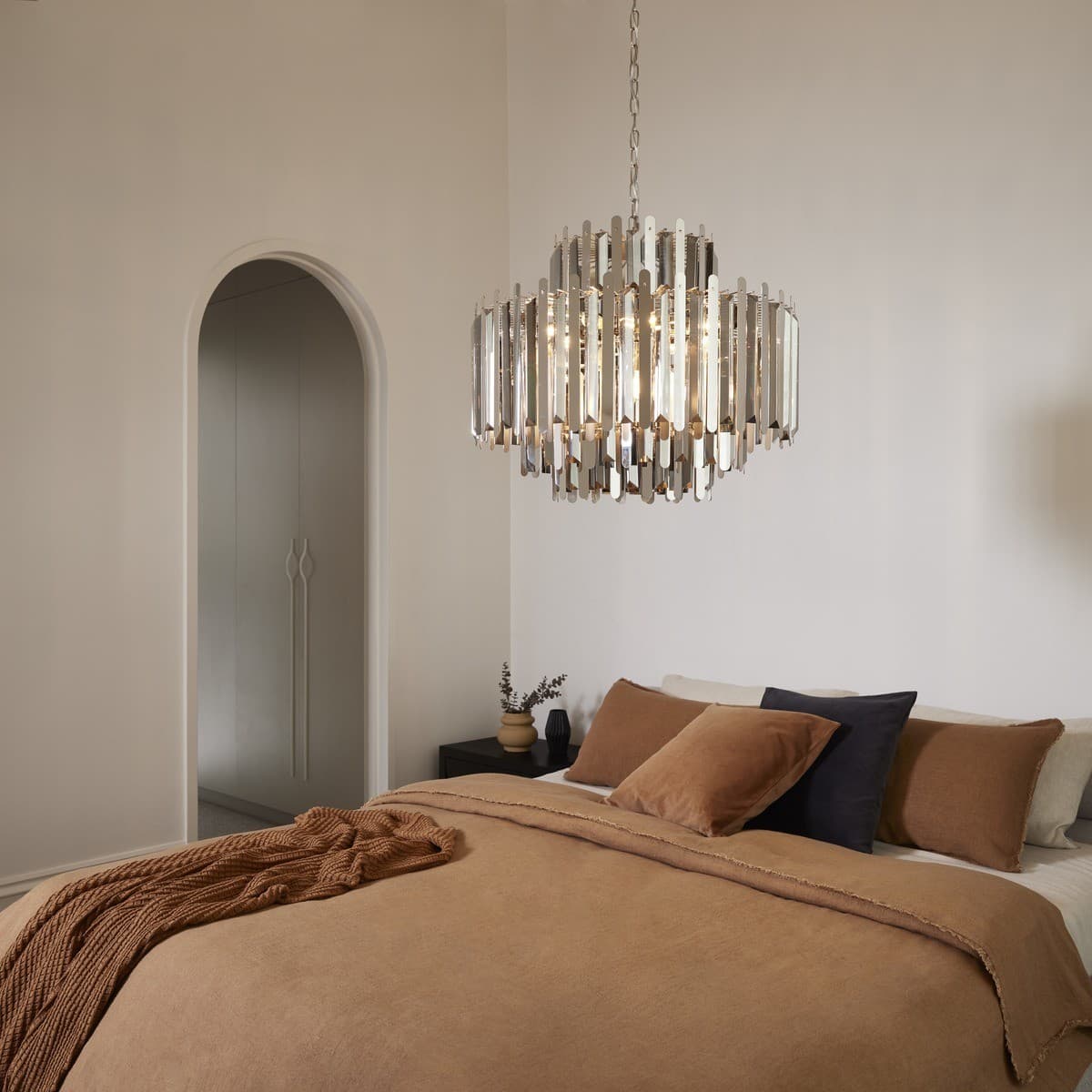 Muse 12 Light Chandelier or Close-To-Ceiling Fitting in Polished Nickel with Smoke Glass-img-3