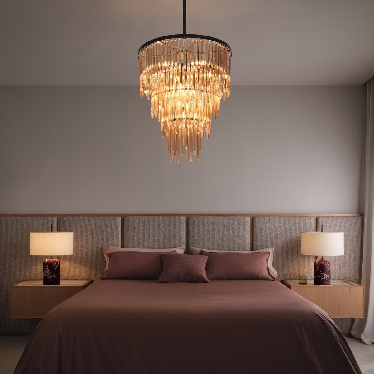 Monsoon 9 Light Large Chandelier Pendant or Close-To-Ceiling Fitting in Bronze with Sepia Glass-img-2
