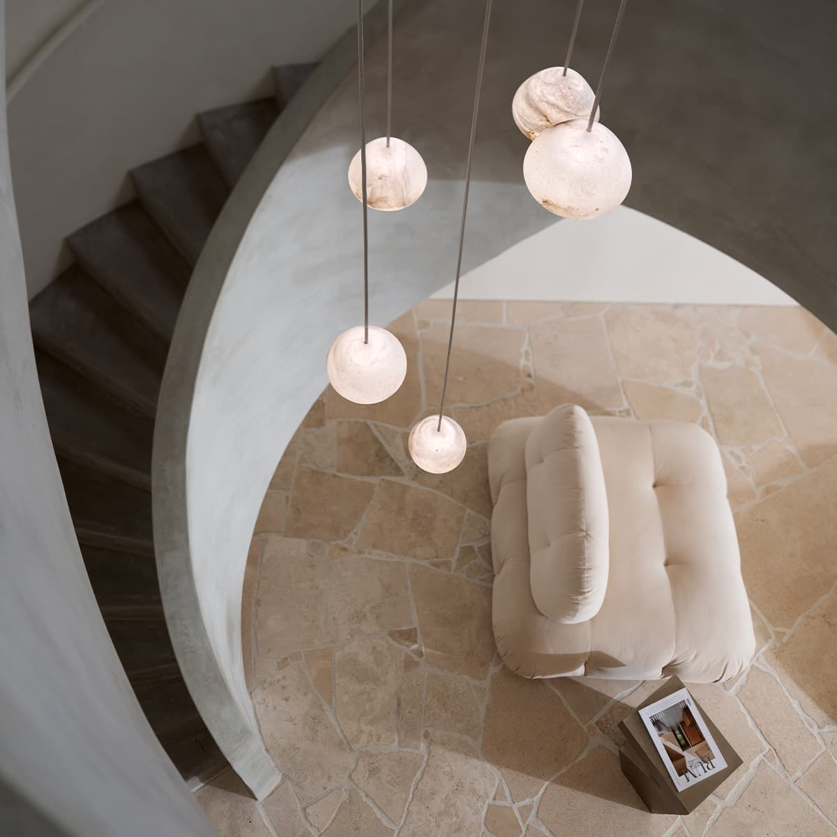 Made by Mayfair Amalfi 5 Light Pendant in Spanish Alabaster with Aged Brass-img-1