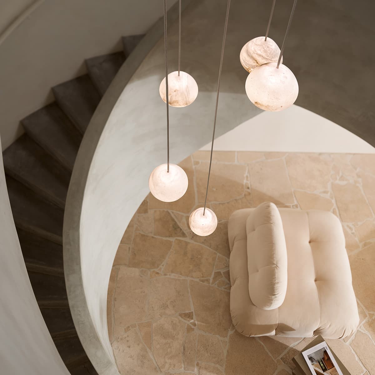 Made by Mayfair Amalfi 5 Light Pendant in Spanish Alabaster with Aged Brass-img-6