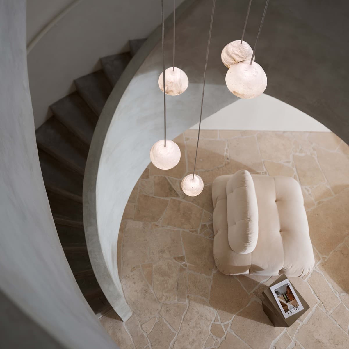 Made by Mayfair Amalfi 5 Light Pendant in Spanish Alabaster with Aged Brass-img-8
