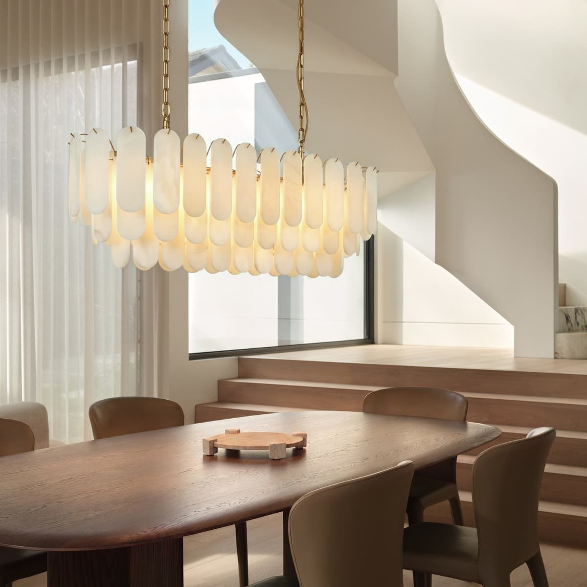 Made by Mayfair Vinci Linear Pendant in Aged Brass with Spanish Alabaster-img-2