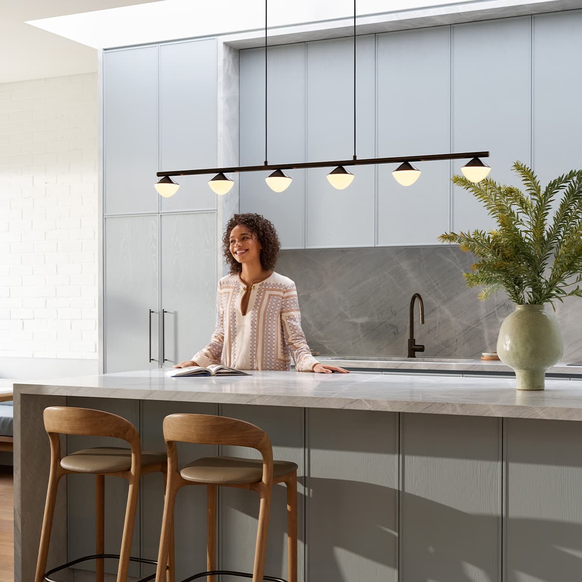 Oakleigh 6 Light Linear Pendant in Bronze with Gloss Opal Glass-img-2