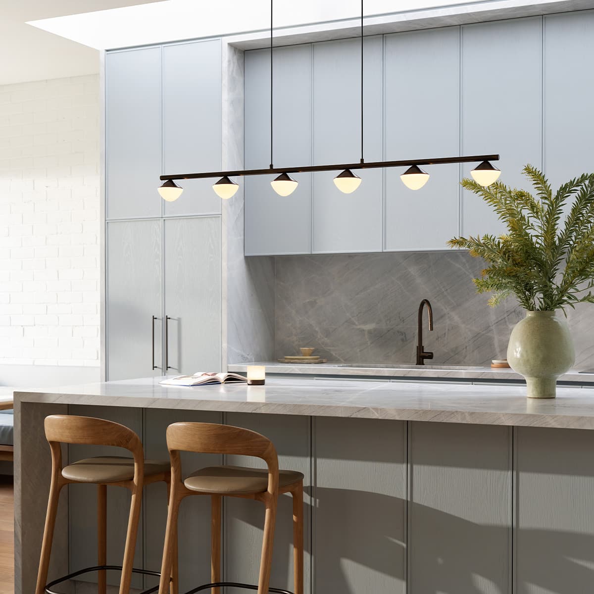 Oakleigh 6 Light Linear Pendant in Bronze with Gloss Opal Glass-img-3