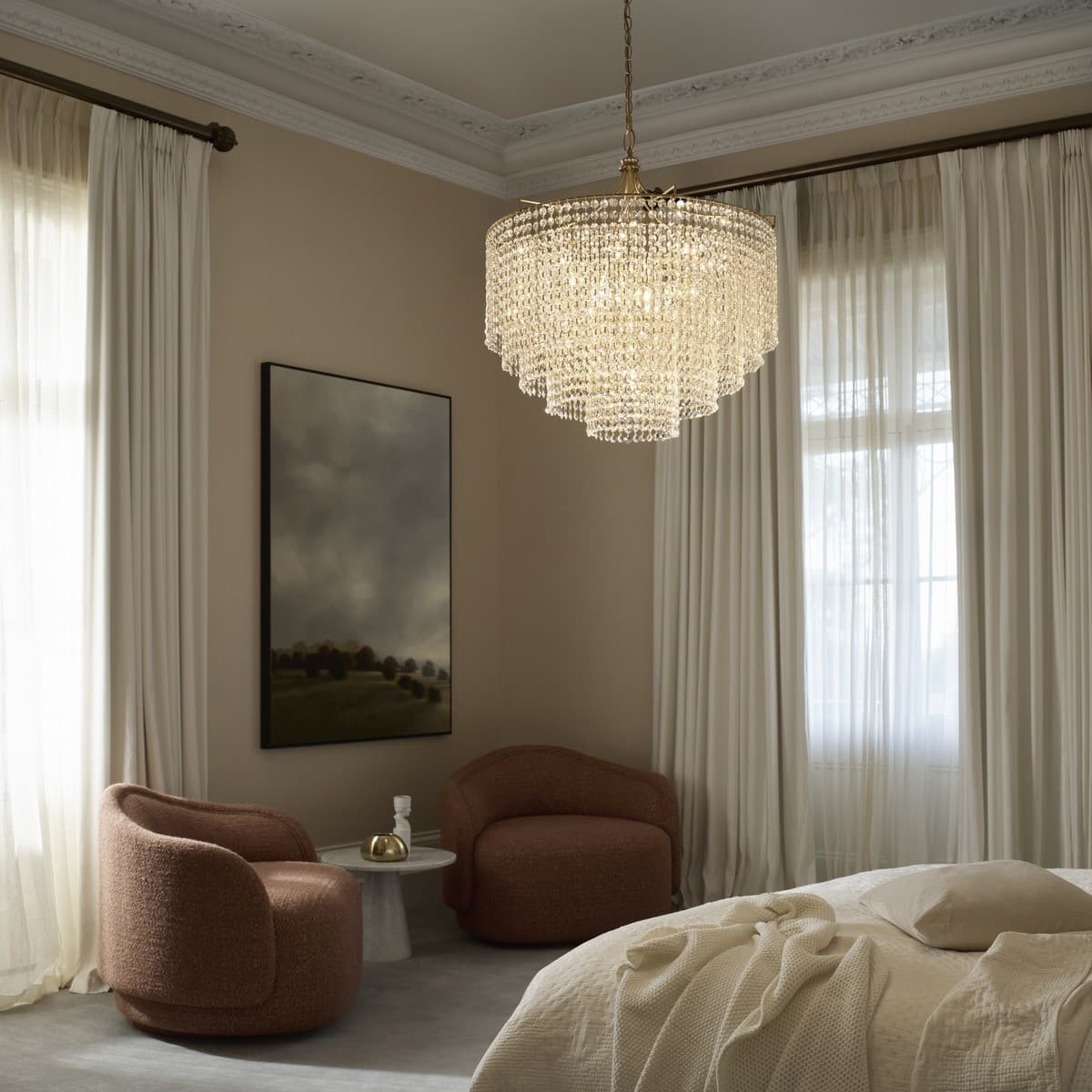 Sarita 10 Light Large Crystal Chandelier or Close-To-Ceiling Fitting in Aged Brass-img-3