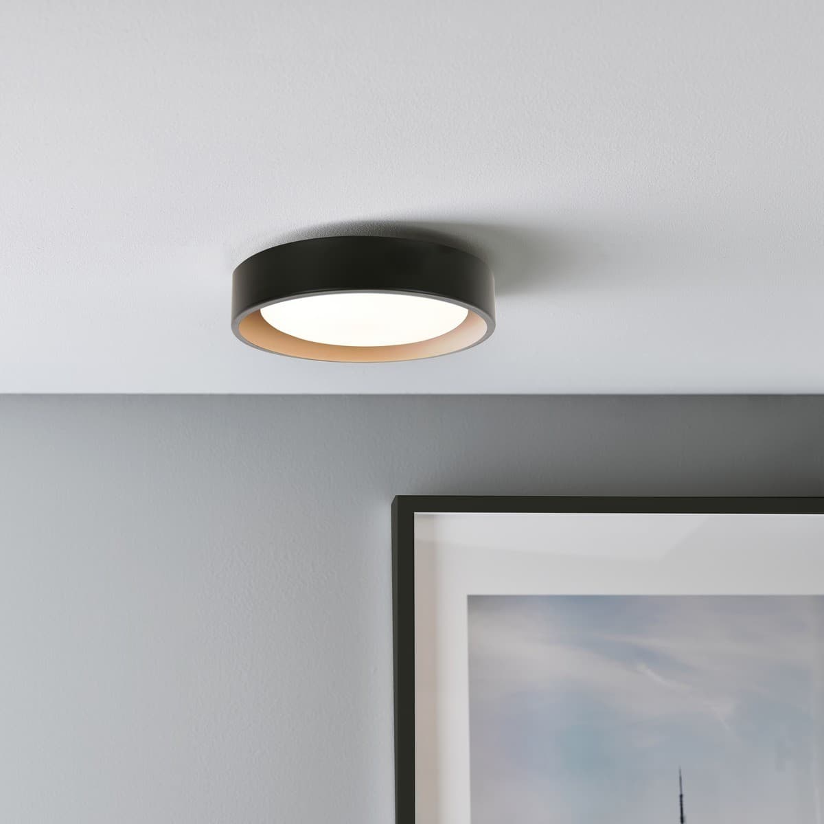 Uno 250mm 1 Light Flush Mount in Black-img-2