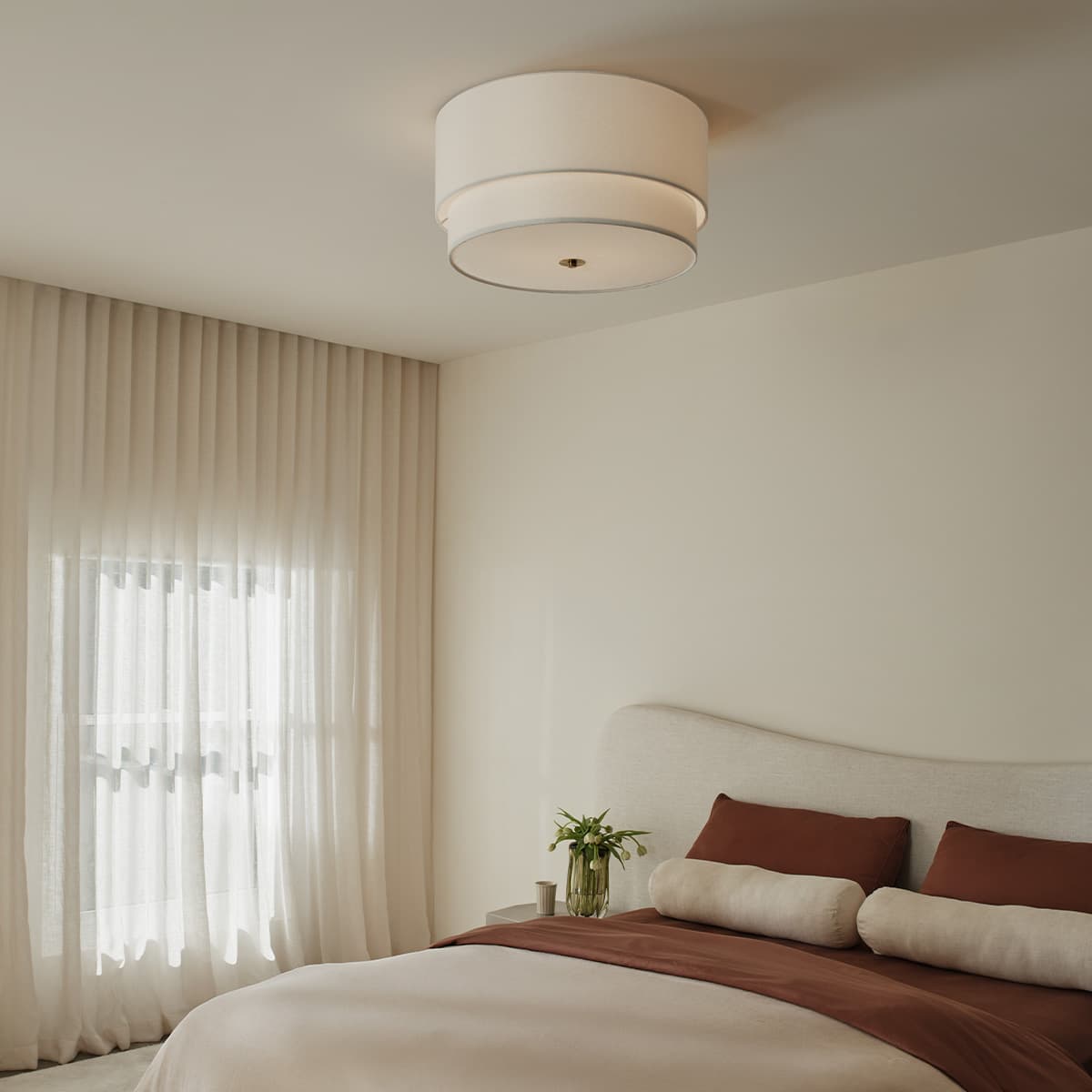 Elle Double 3 Light 520mm Close to Ceiling Drum in White with Aged Brass