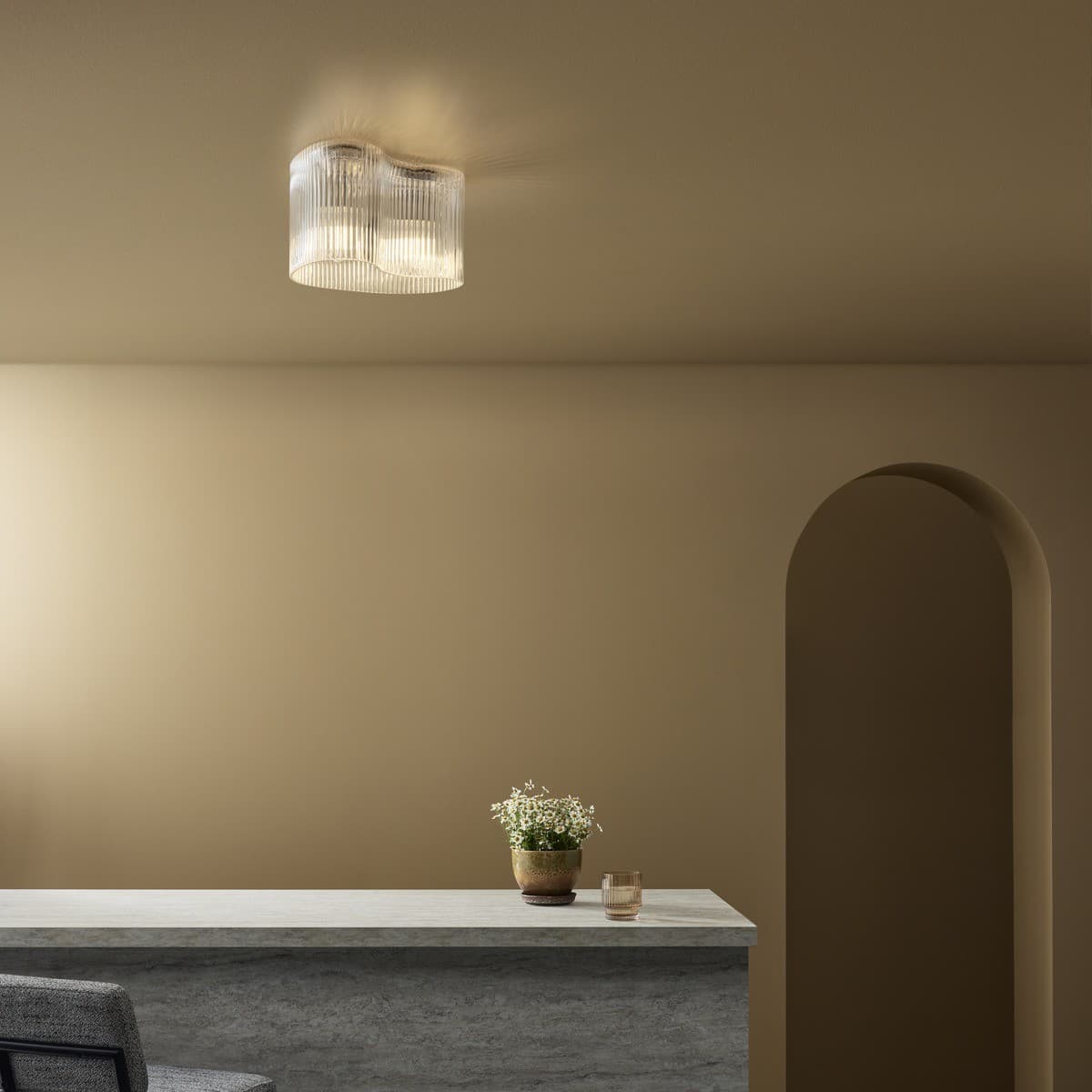 Aubrey 2 Light Flush Mount in Chrome with Clear Ribbed Glass-img-3