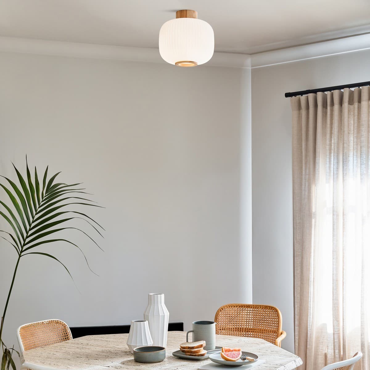 Mele 1 Light DIY Squat Batten Fix in Ash Wood with Frosted Glass Shade-img-2