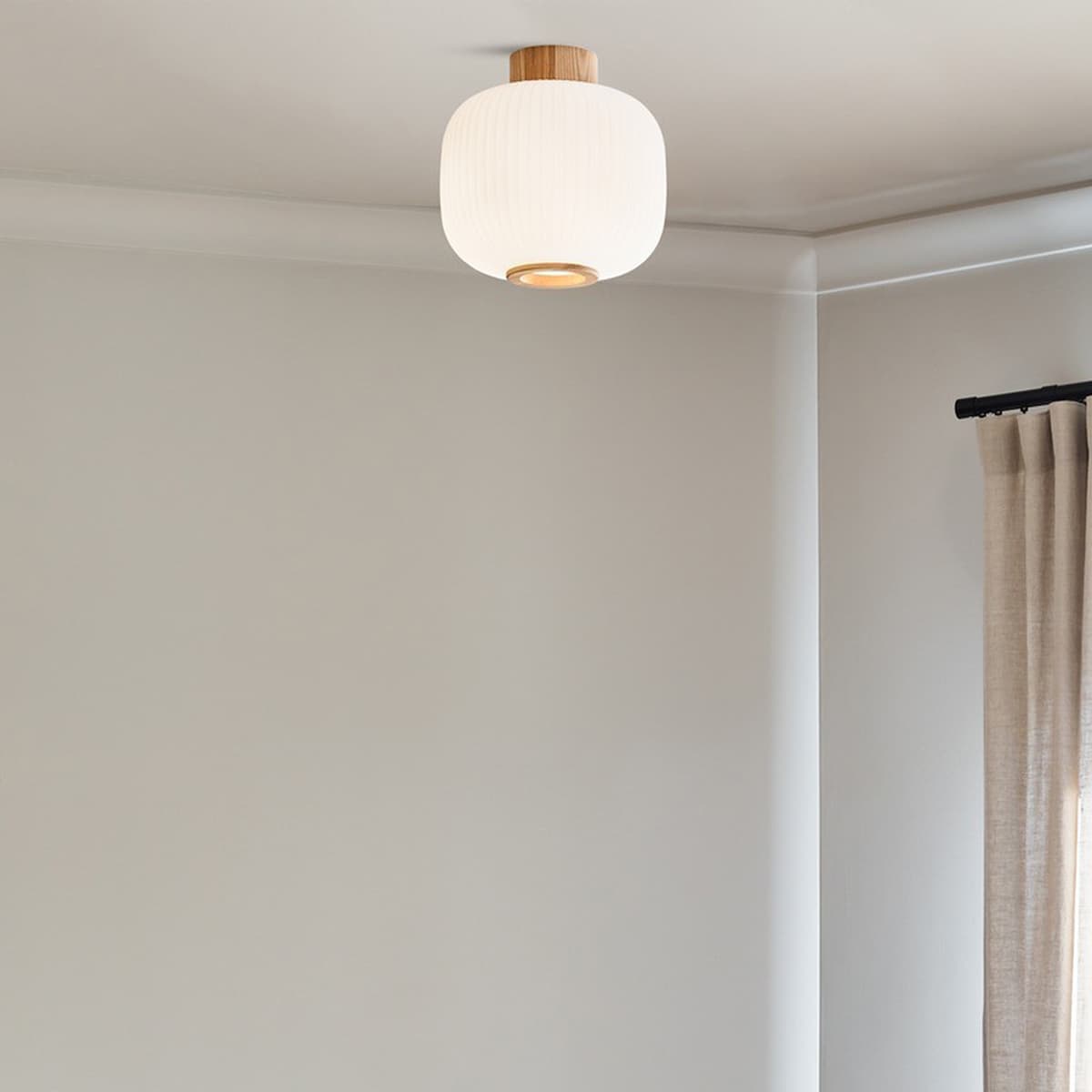 Mele 1 Light DIY Squat Batten Fix in Ash Wood with Frosted Glass Shade-img-3