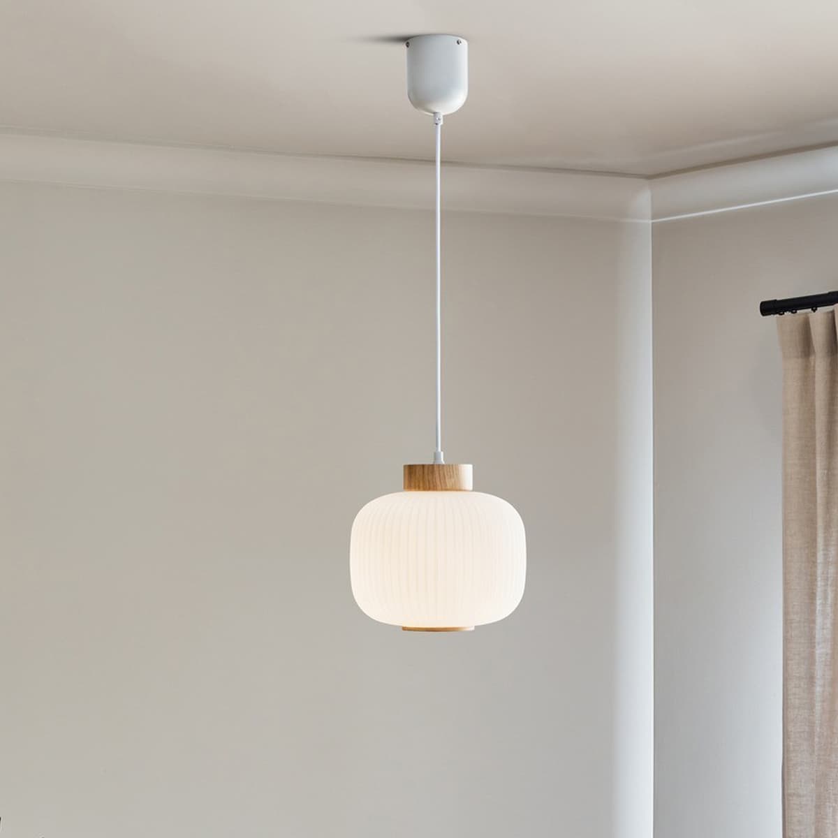 Mele 1 Light DIY Squat Batten Fix in Ash Wood with Frosted Glass Shade-img-4