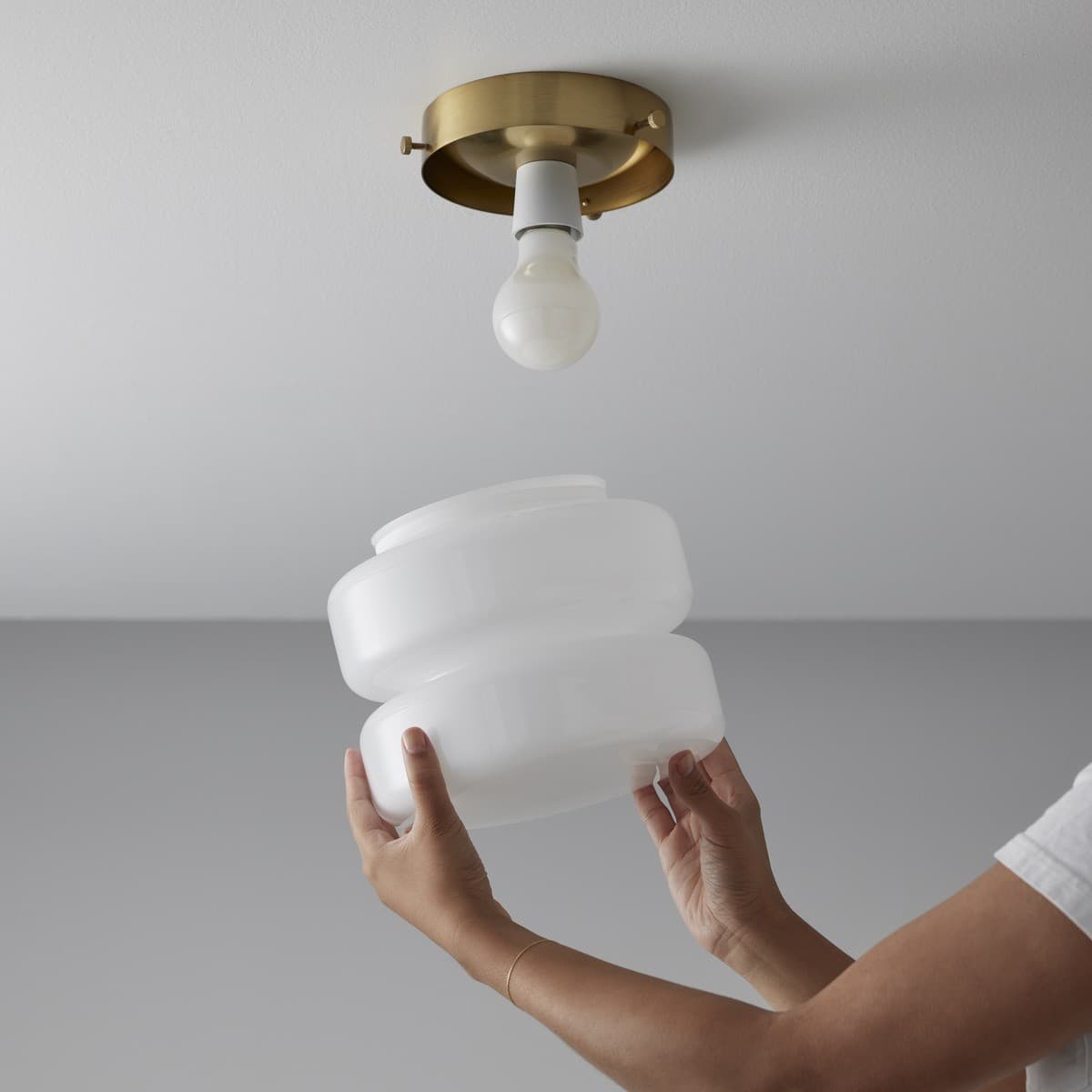 Cloud 1 Light Batten Fix in Brass with Gloss Opal Glass-img-4