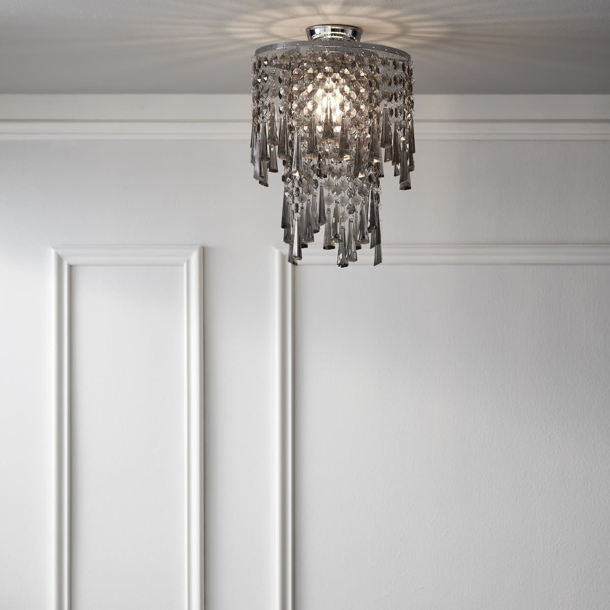 Reign 1 Light DIY Batten Fix in Chrome with Smoke Acrylic Beads