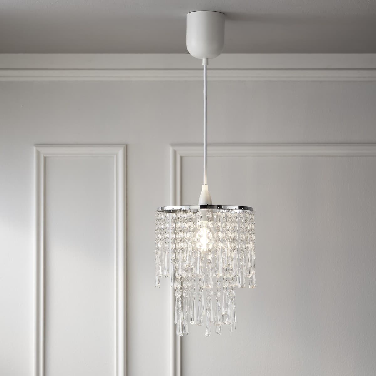 Reign 1 Light DIY Batten Fix in Chrome with Clear Acrylic Beads-img-2