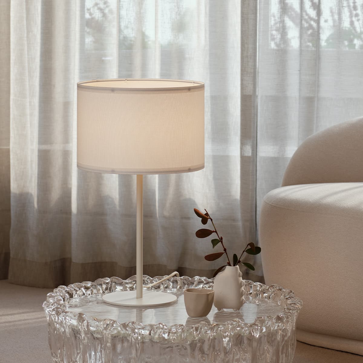 Sofia 300mm White Linen Drum Shade Fabric Only-img-3