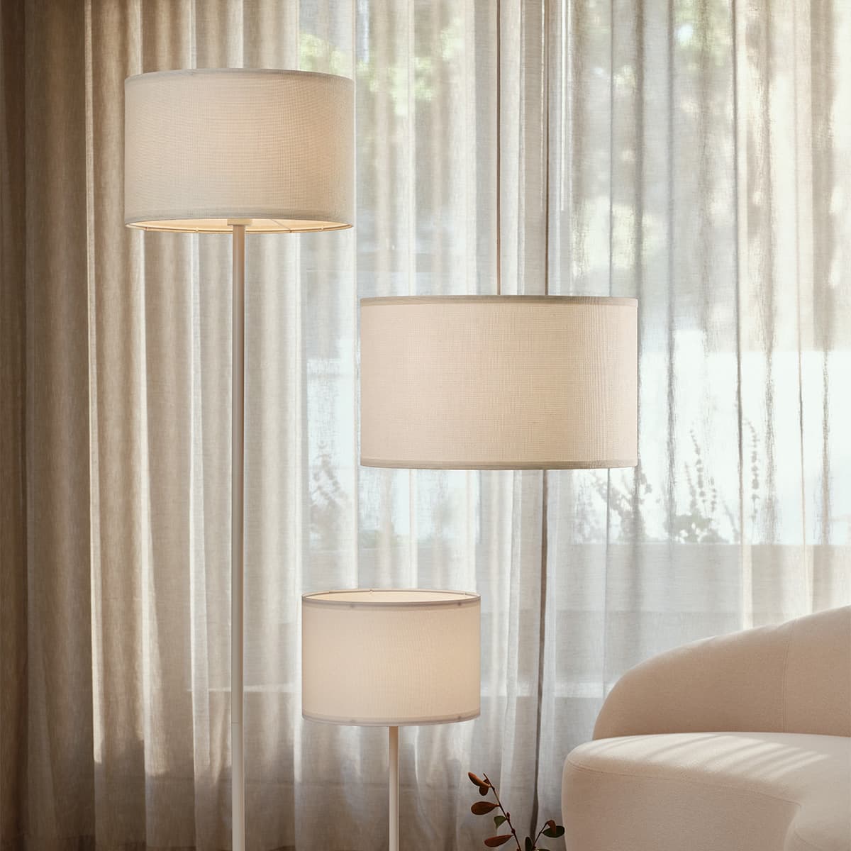 Sofia 500mm White Linen Drum Shade Fabric Only-img-2
