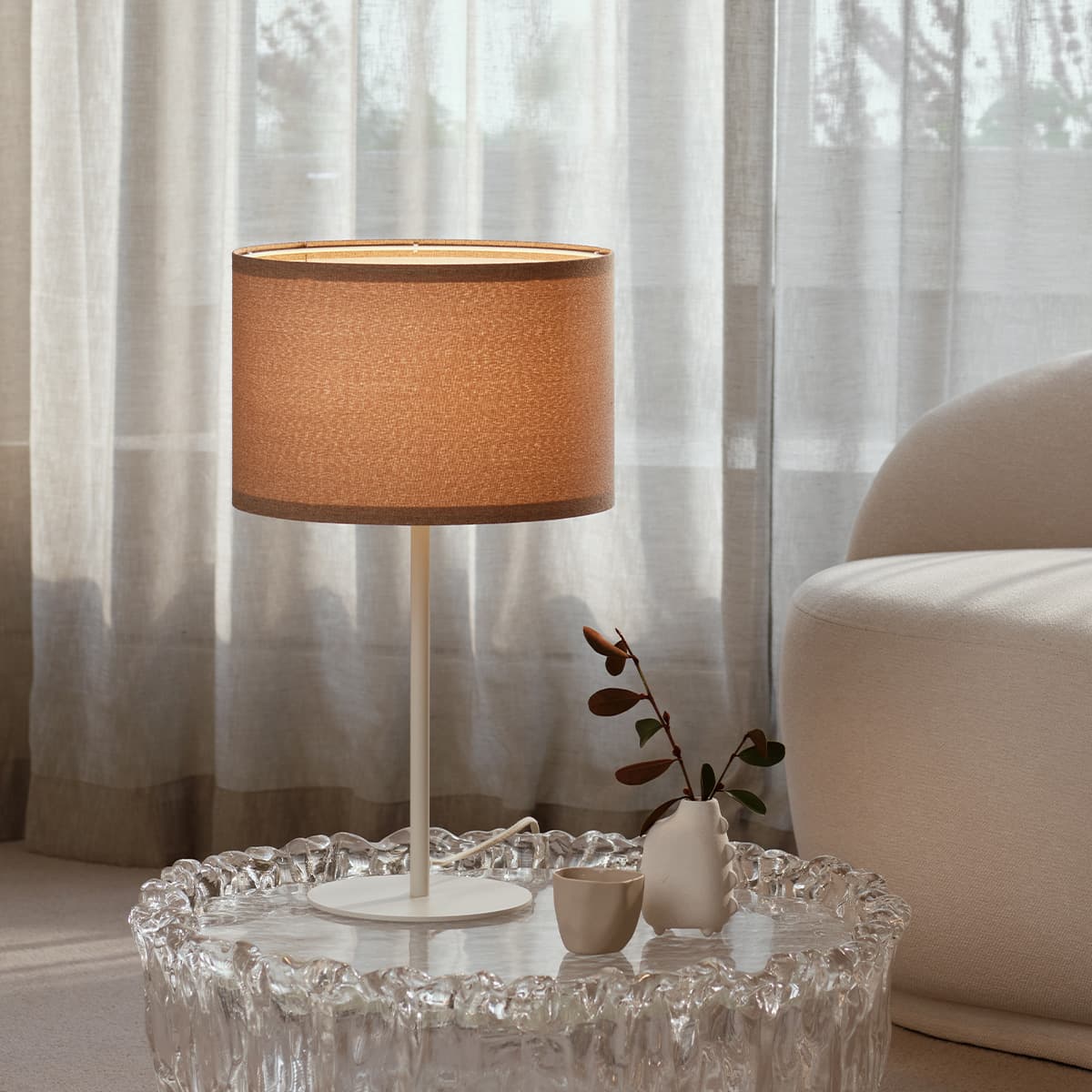 Sofia 300mm Tan Linen Drum Shade Fabric Only-img-2