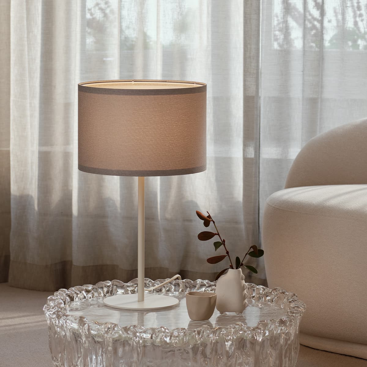 Sofia 300mm Grey Linen Drum Shade Fabric Only-img-2