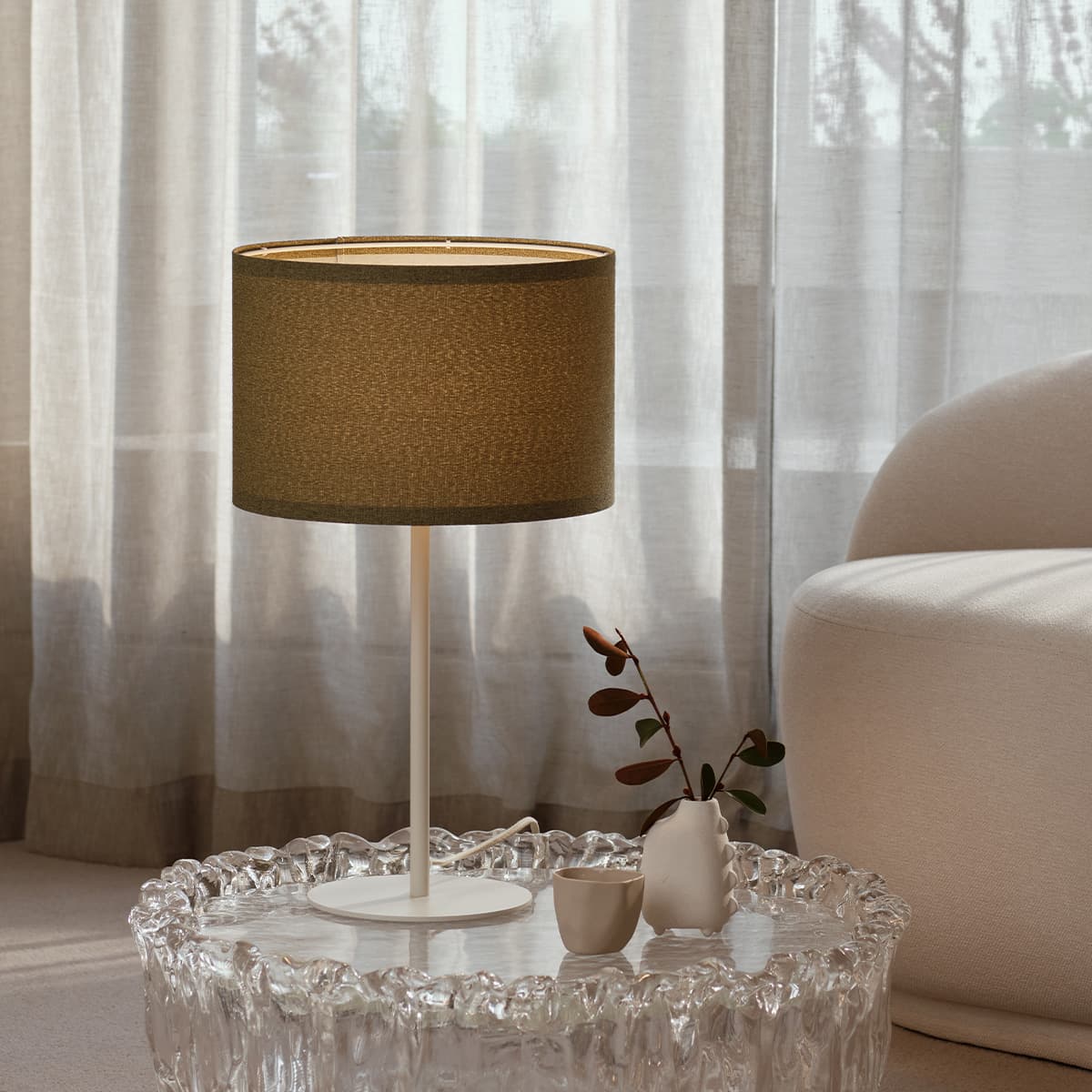 Sofia 300mm Moss Green Linen Drum Shade Fabric Only-img-3