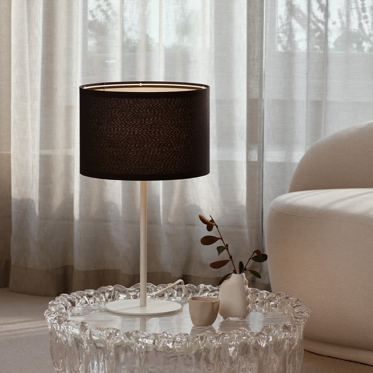Sofia 300mm Black Linen Drum Shade Fabric Only-img-2