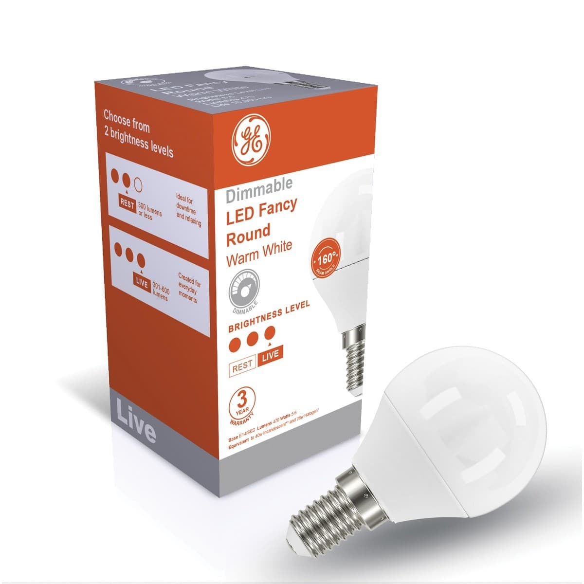 GE 5.6W Lustre LED Frosted SES Dimmable Fancy Round Globe in Warm White-img-3