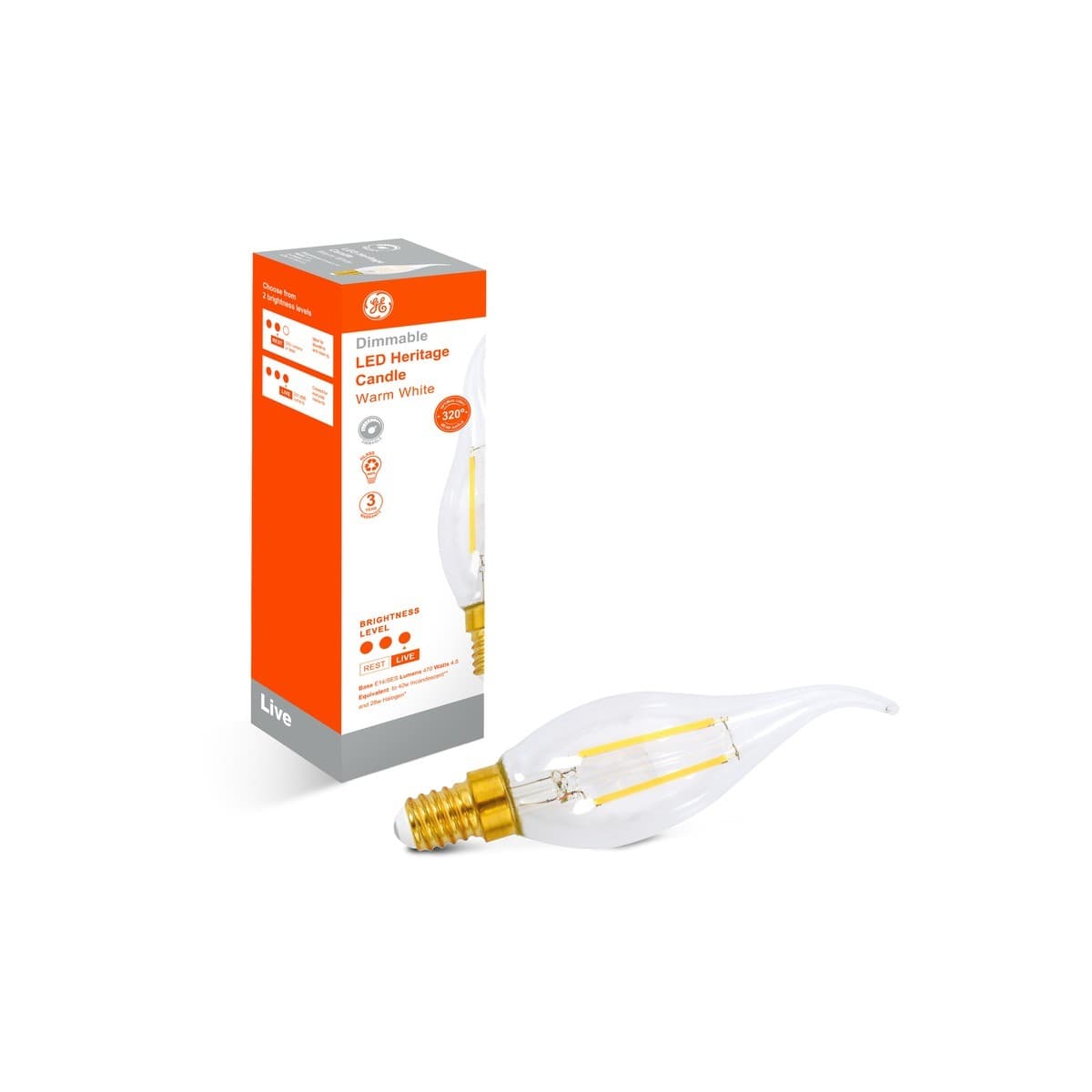 GE 4.8W Dimmable Clear Candle Tip SES LED Globe in Warm White-img-2