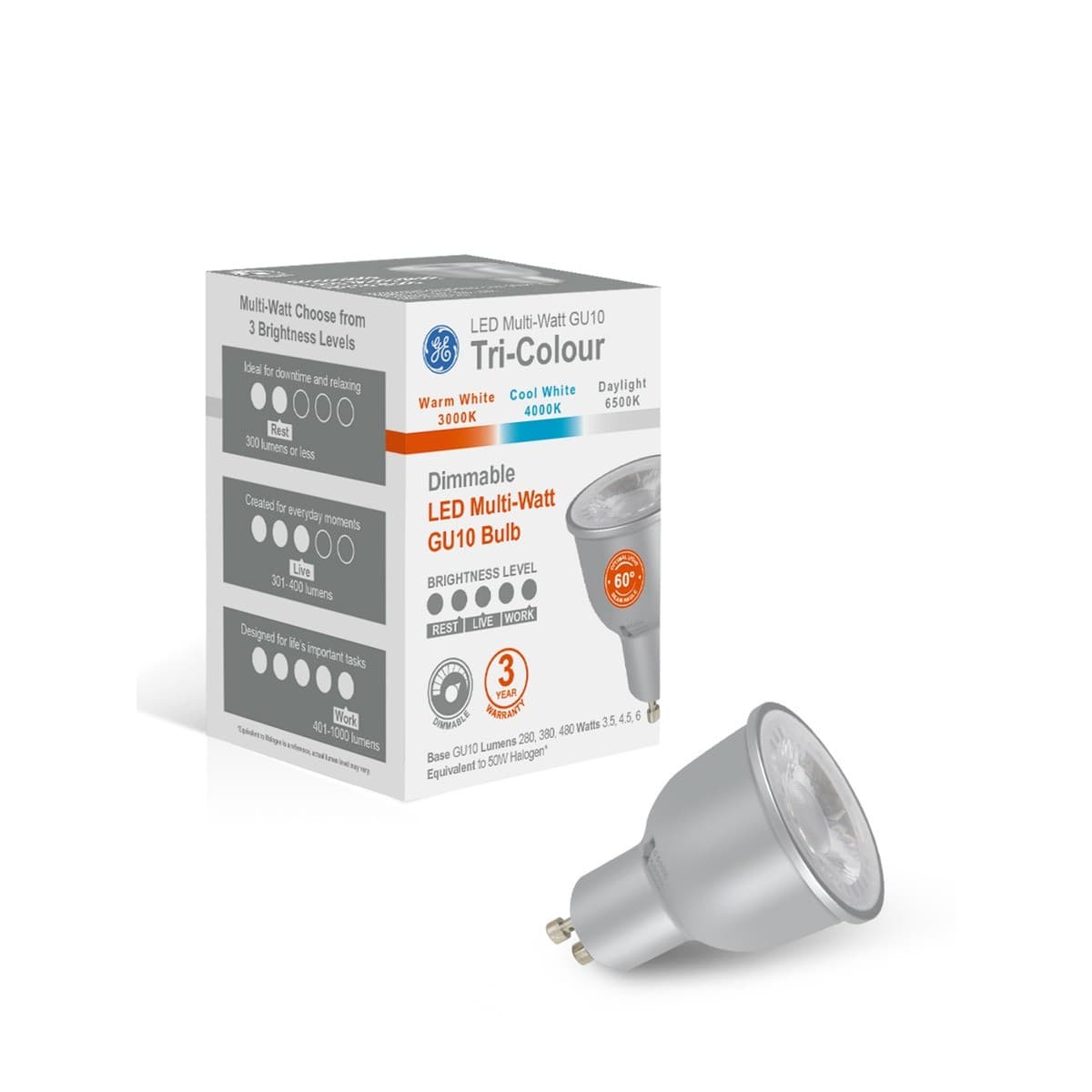 GE Multi-Watt LED CCT GU10 Dimmable Globe-img-2