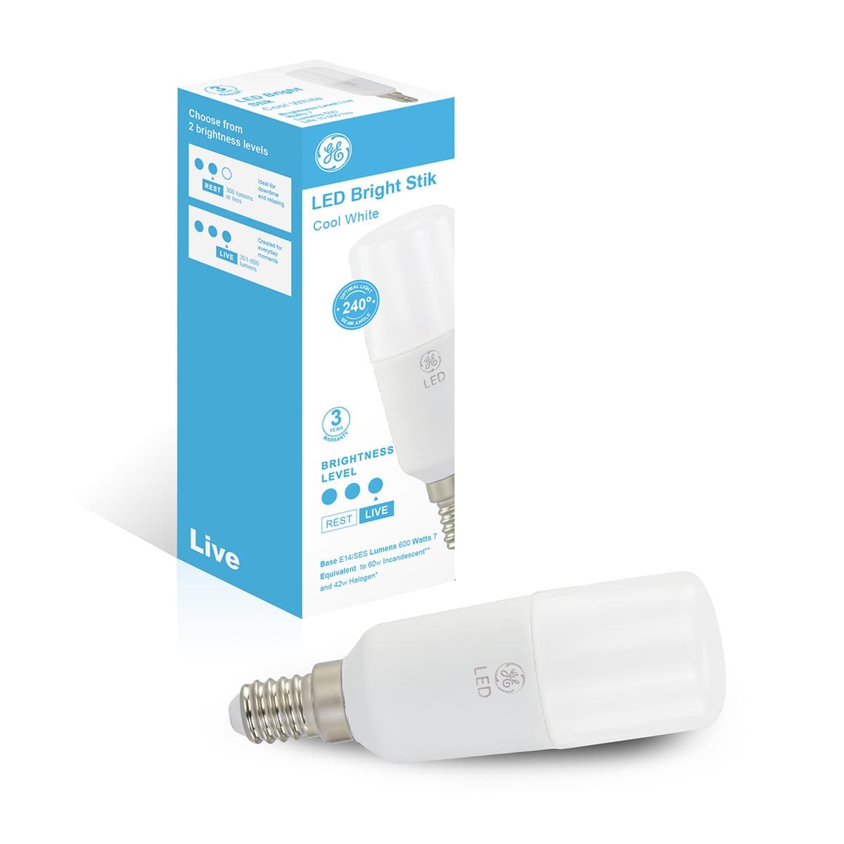 GE 7W LED Bright Stik Gen 2 SES Globe in Cool White-img-1