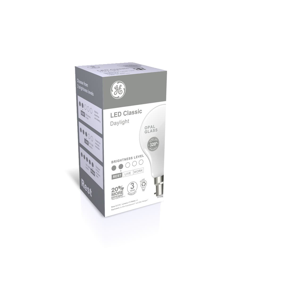 GE 4.3W Glass Opal BC LED GLS Globe in Day Light-img-2