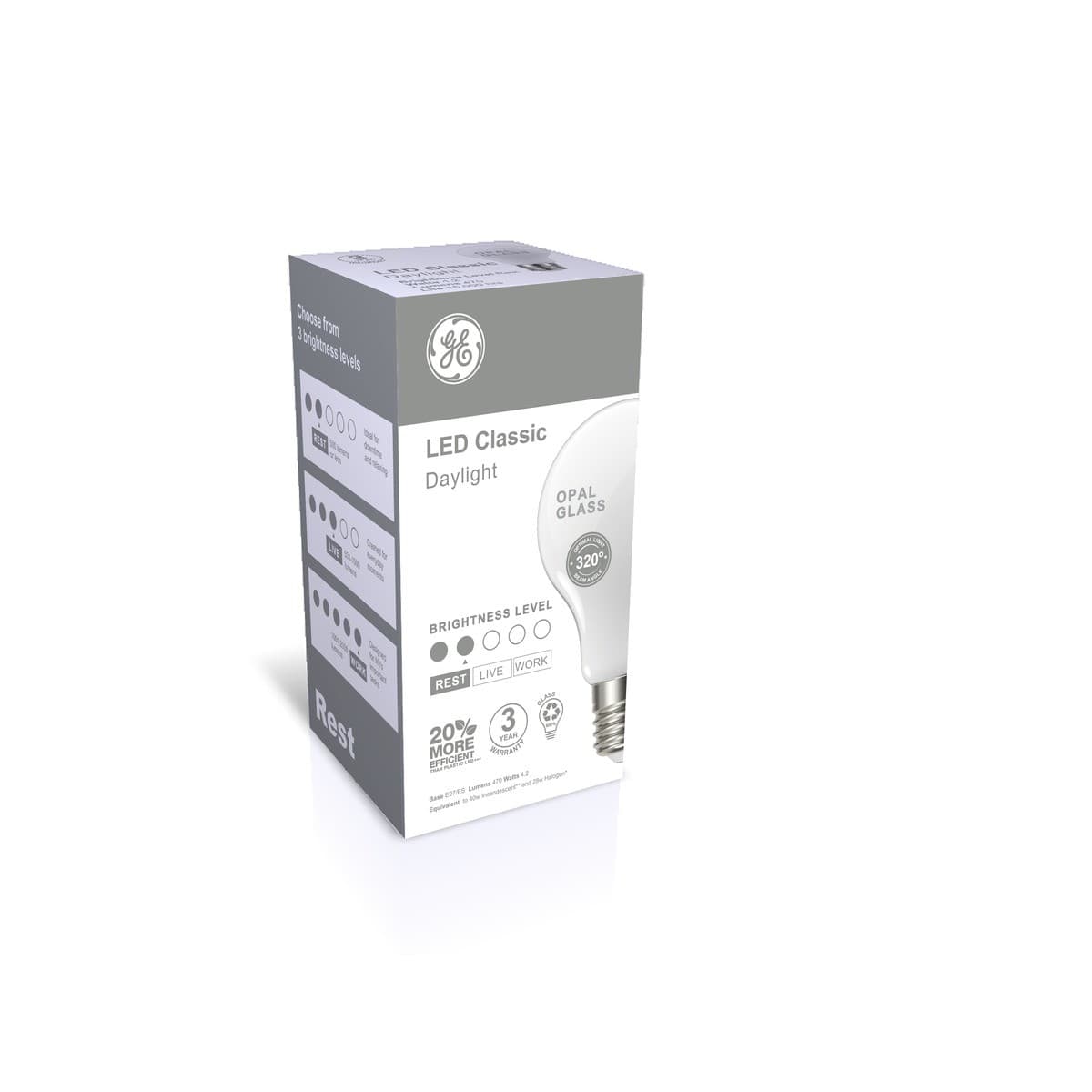 GE 4.3W Glass Opal ES LED GLS Globe in Day Light