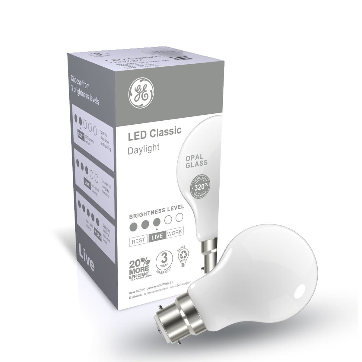 GE 7.5W Glass Opal BC LED GLS Globe in Day Light-img-3