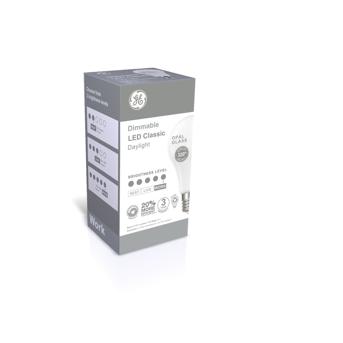 GE 10.5W Glass Opal ES LED GLS Dimmable Globe in Day Light-img-2
