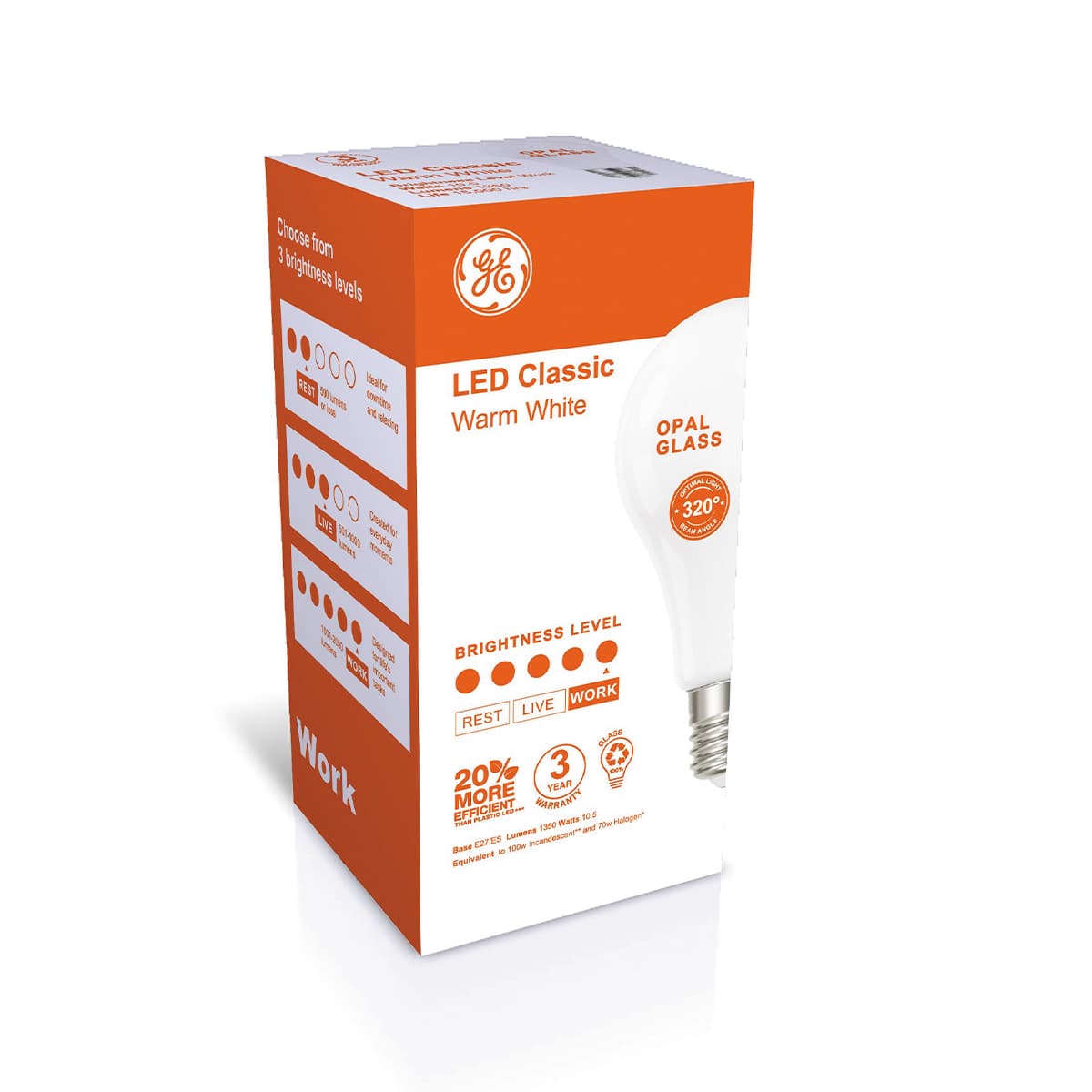 GE 10W Glass Opal ES LED GLS Globe in Warm White-img-2
