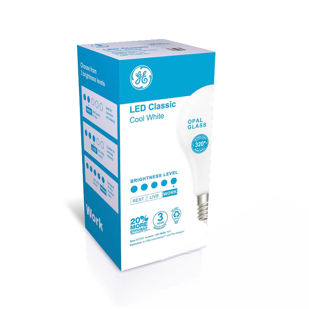 GE 10W Glass Opal ES LED GLS Globe in Cool White-img-2