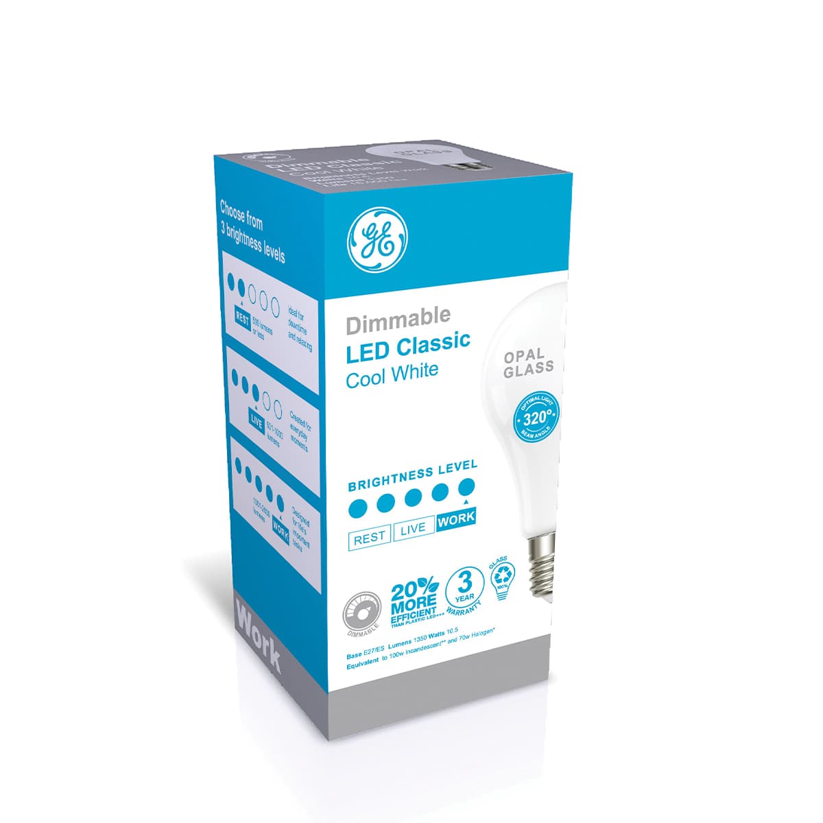 GE 12.5W Dimmable Opal LED GLS ES Globe in Cool White-img-2